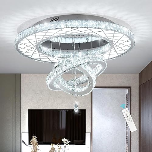 Candelabros modernos de 32 pulgadas de ancho para sala de estar, luces de techo de cristal montadas en plano, luz de techo para comedor, dormitorio,