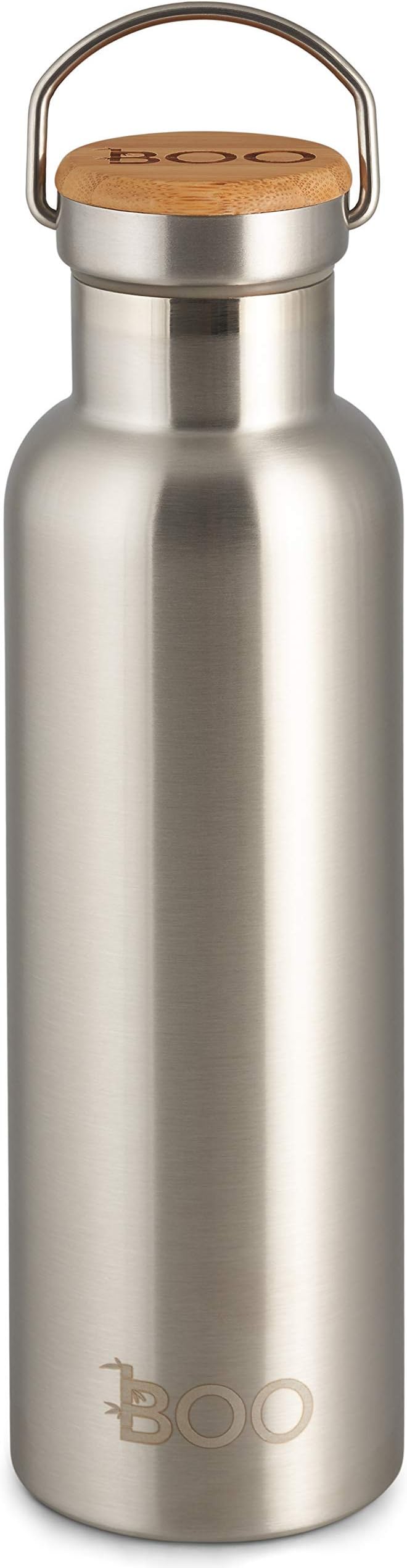 BOO Original- Reusable 600ml Sports Water Bottle - Leak Proof BamBOO Lid - Vacuum, Double Wall Insulated, Stainless Steel - 100% BPA Free, Eco Friendly - Keeps Water Cold For 24 hrs, Hot For 12 hrs