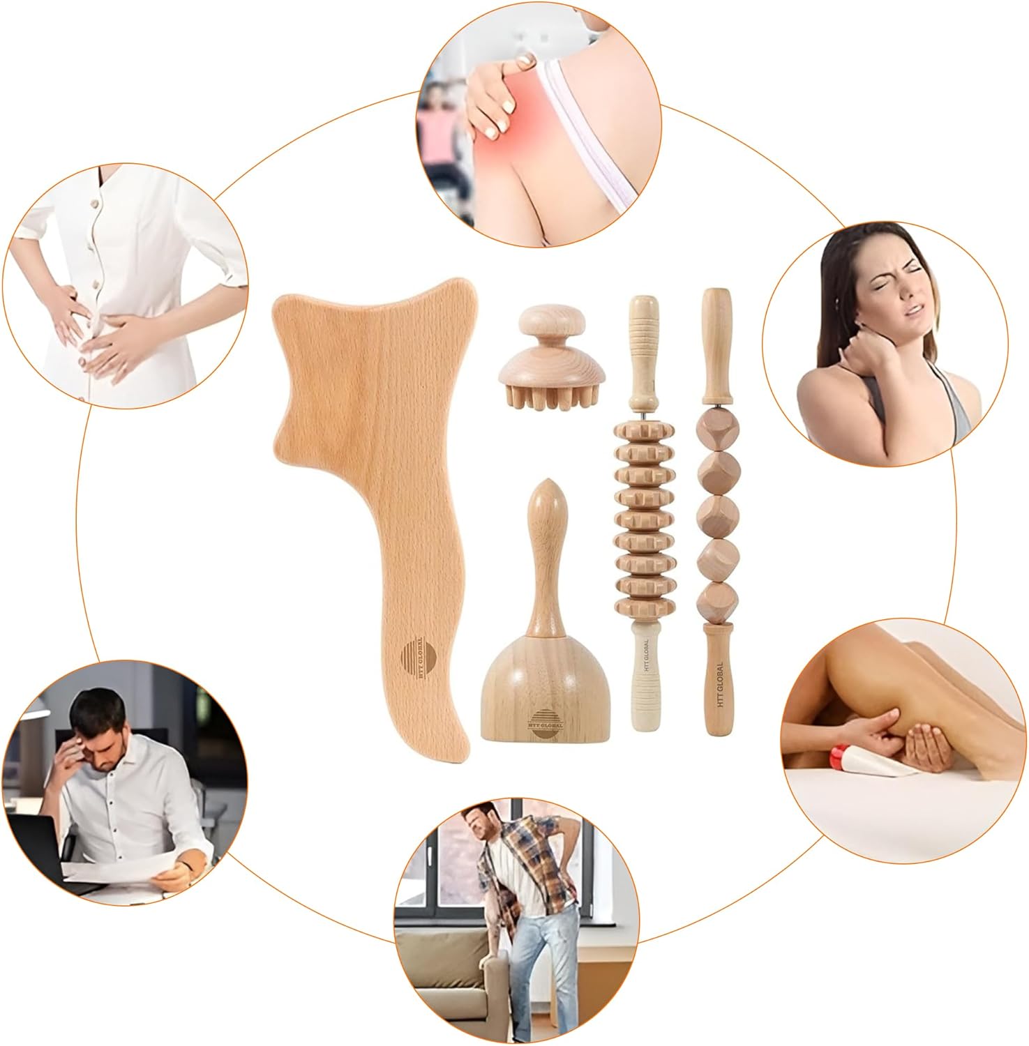 Wood Therapy Massage Tools, Maderoterapia Kit with Lymphatic Drainage Massager, Wooden Body Sculpting Tools, Pain Relief Wooden Massage Roller, Wood Therapy Tools for Body Sculpting & Shaping (5Pcs)