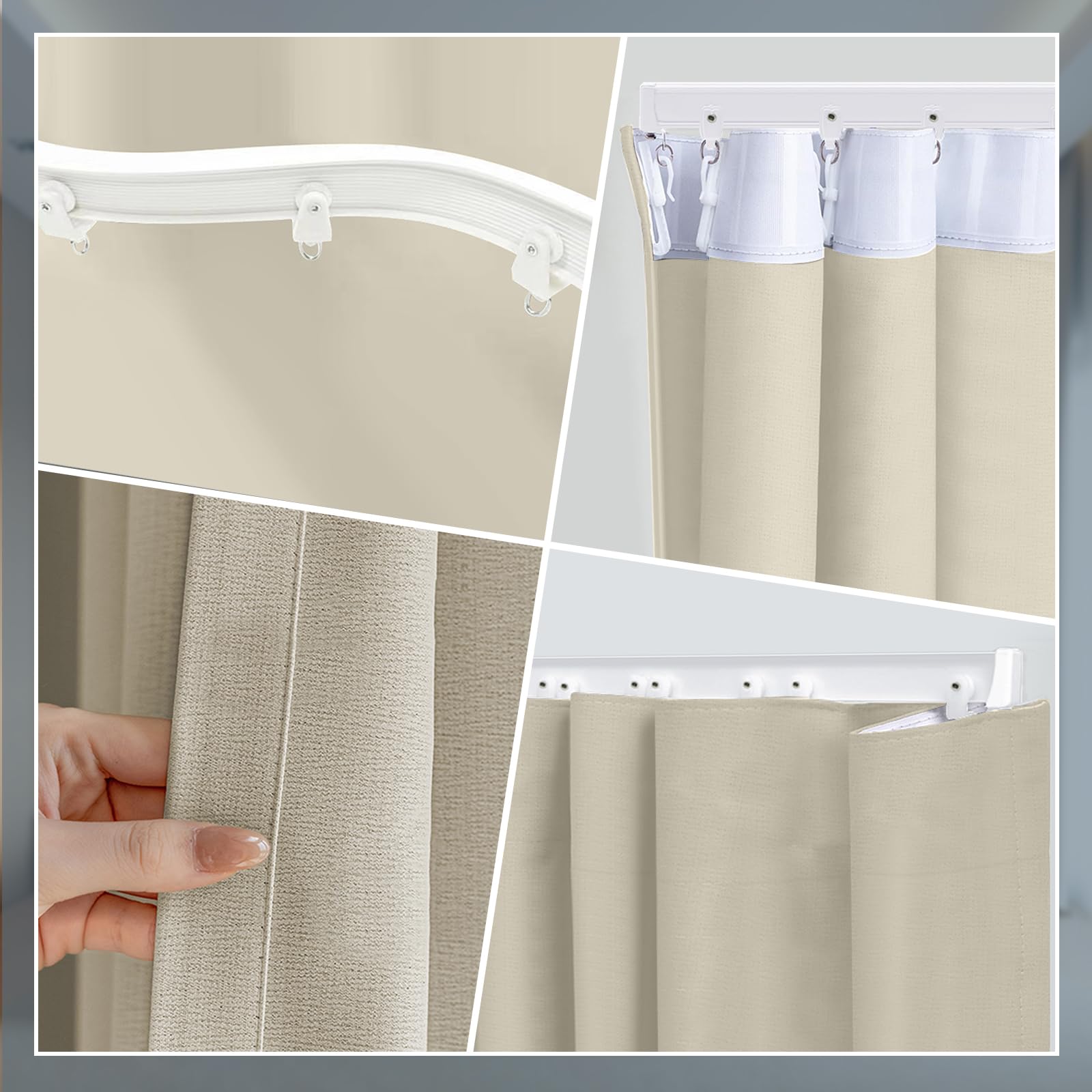 BTTO Cloison De Separation Interieur, Cloison Amovible Rideau Separateur Avec Rail Et Crochets, Paravent Interieur Occultants Thermique Montage Au Plafond, Pour Salon Bureau, Gris, L254 X H244cm