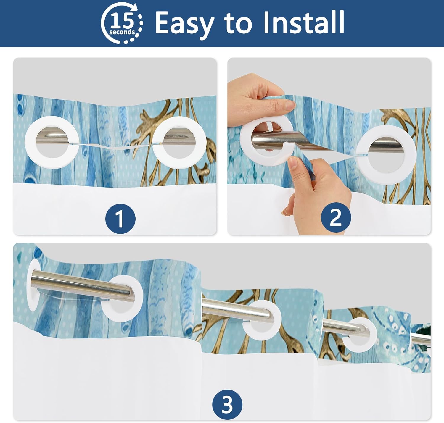 No Hook Shower Curtain with Snap in Liner, Watercolor Sea Turtle Design Shower Curtains for Bathroom, Double-Layer Waterproof Fabric Shower Curtain with Sheer Top Window and Weighted Hem, 71x74 Inch
