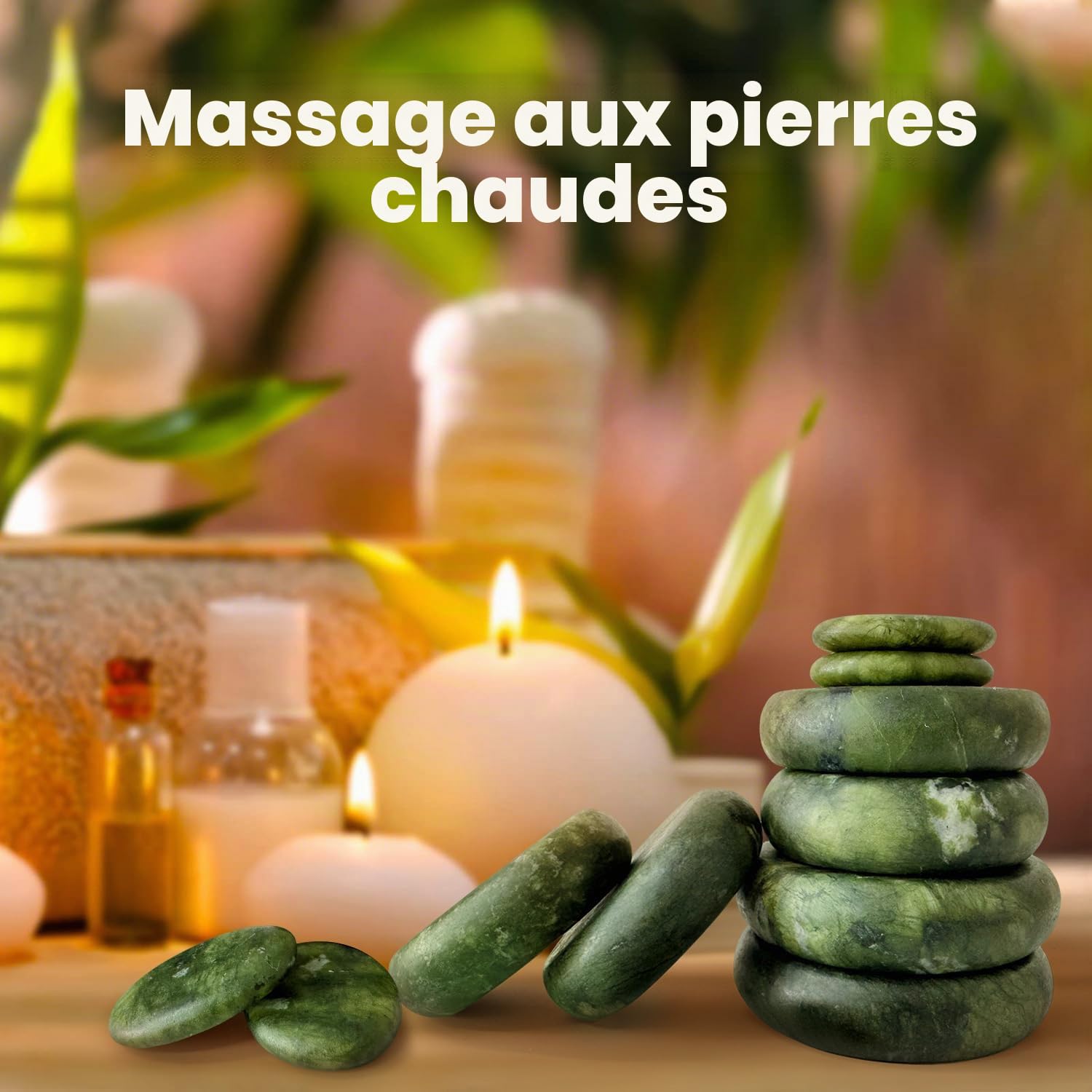 Lot de 10 pierres de massage à l'olivine - Pierres chaudes en pierre volcanique pour spa, massothérapie et relaxation profonde
