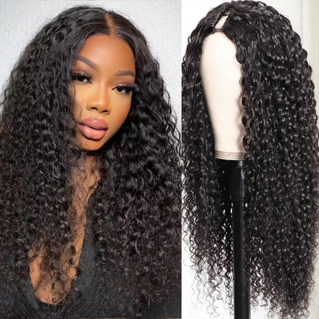 Ainmeys Curly V Part Wigs Kinky curly V Shape Wigs for Black Women No Leave Out Upgrade U Part Wigs Glueless Full Head Clip In Half Wigs (22IN 200%