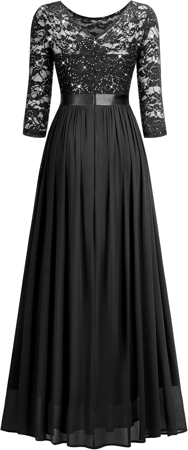 Miusol Women's Classy Scoop Neck Sequined Floral Lace Home Coming Party Maxi Dress - Image 5