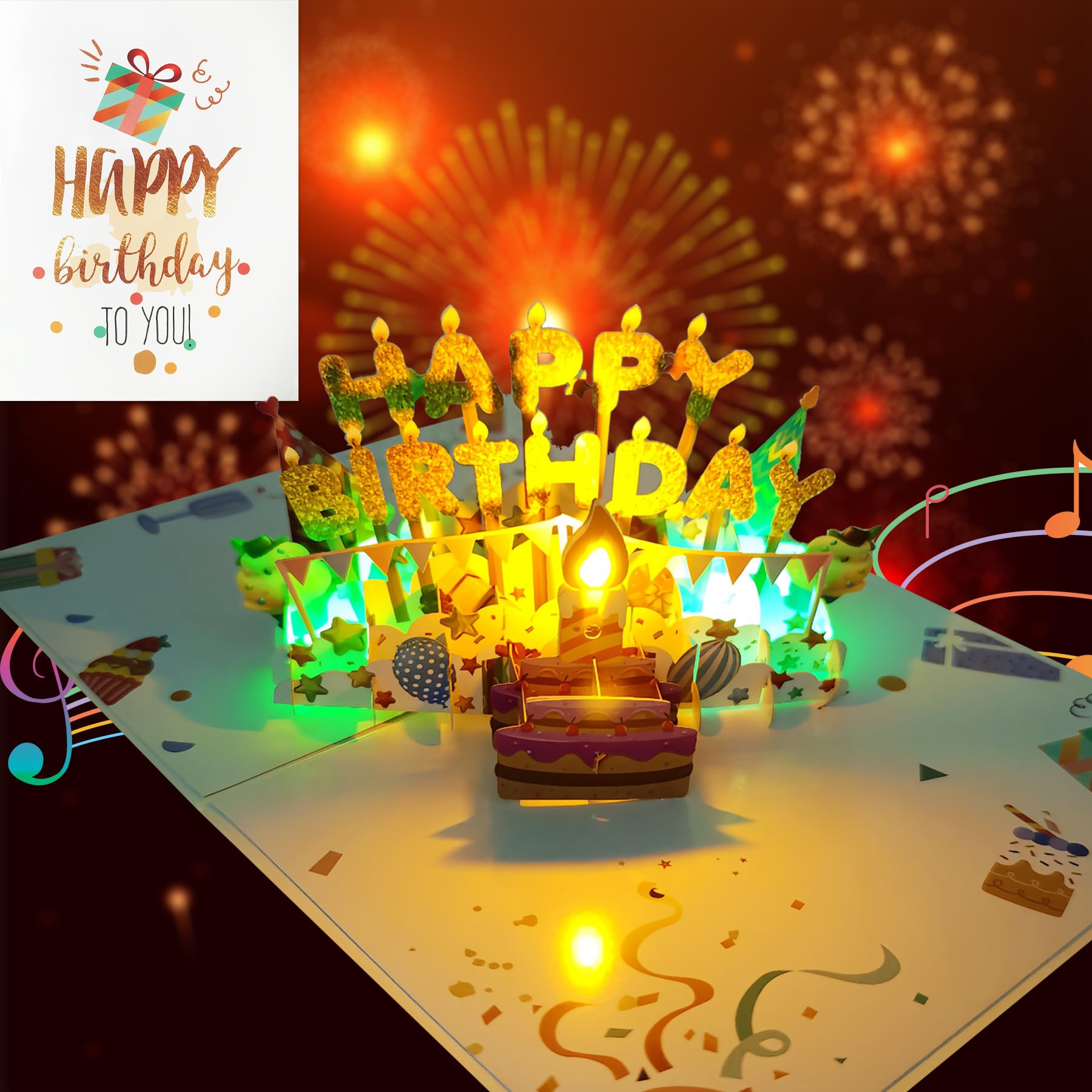 Amazon.com : Akeydeco 3D Pop Up Birthday Cards,Light Music
