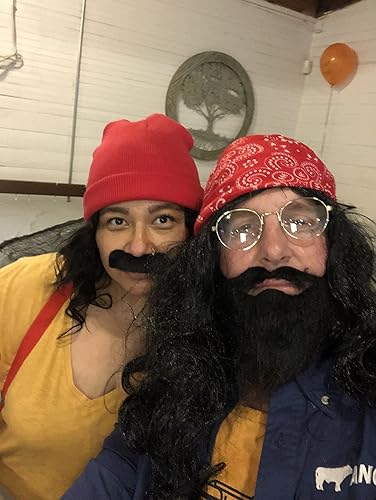 Miniatura 2 de Barba falsa de Halloween, disfraz divertido para fiesta de disfraces, barba negra Chong Bigote peluca de Halloween, Negro -