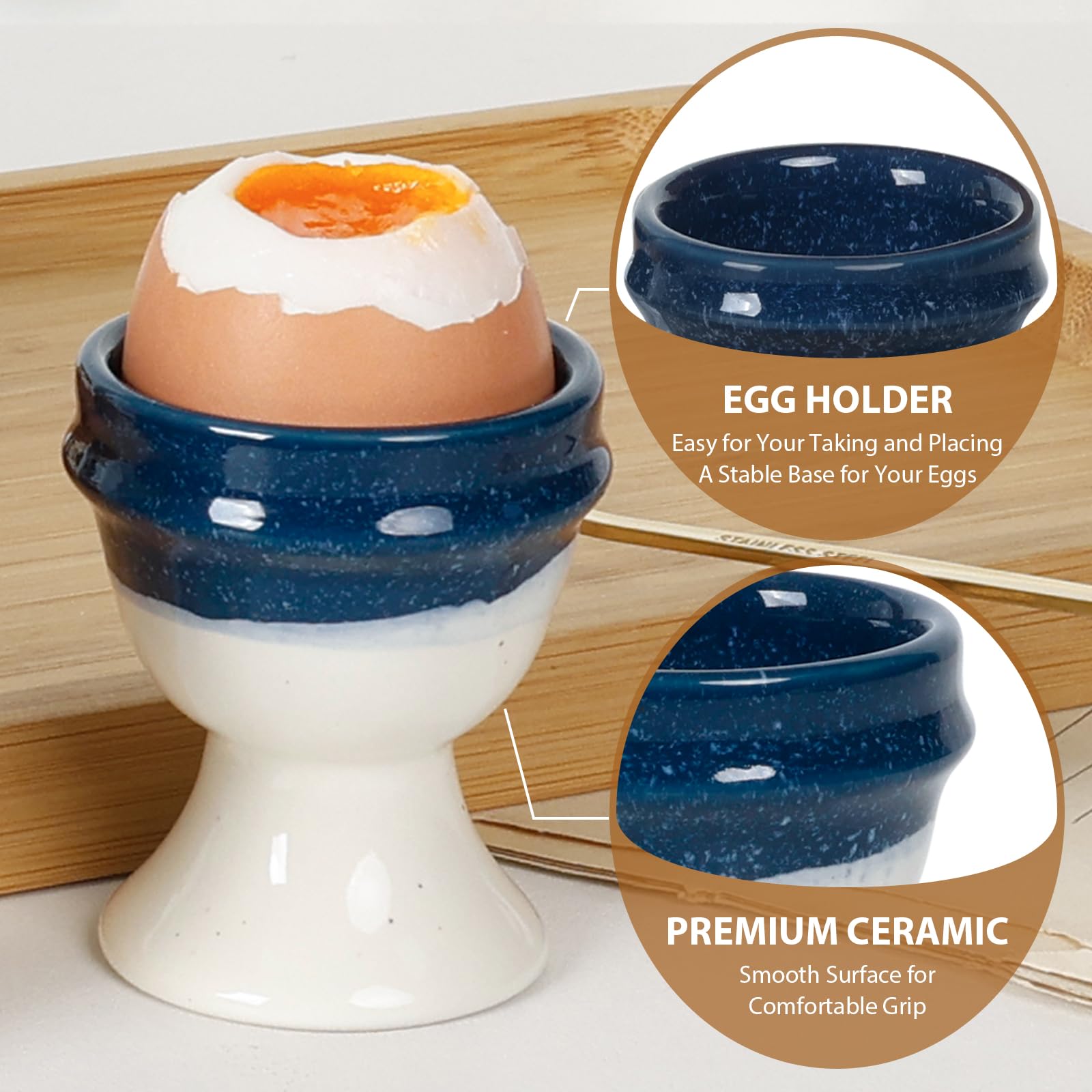 INGOFIN 4 hueveras de cerámica, soporte para huevos duros, soporte para huevos duros, soporte para huevos para almacenar y servir, bandeja de utensilios de cocina, para decoración del hogar y café,