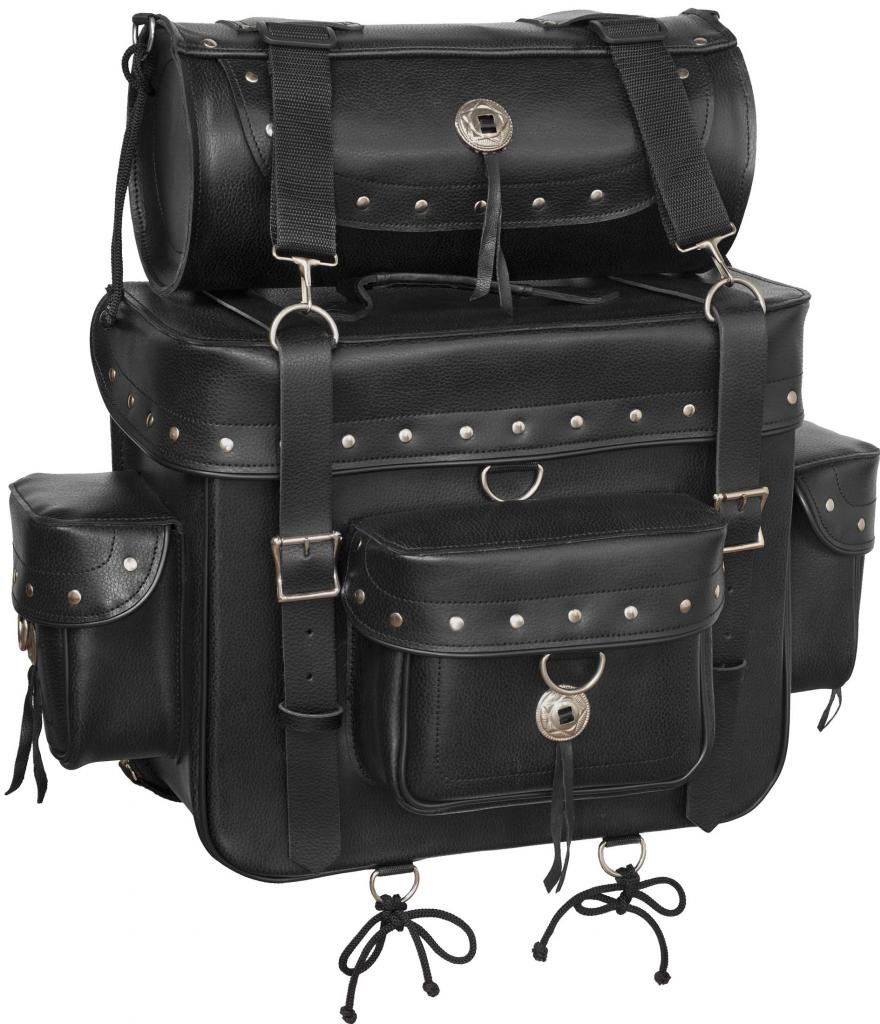 True Element Genuine Leather Motorcycle Sissy Bar Bag with Quick Release Clips (Black)