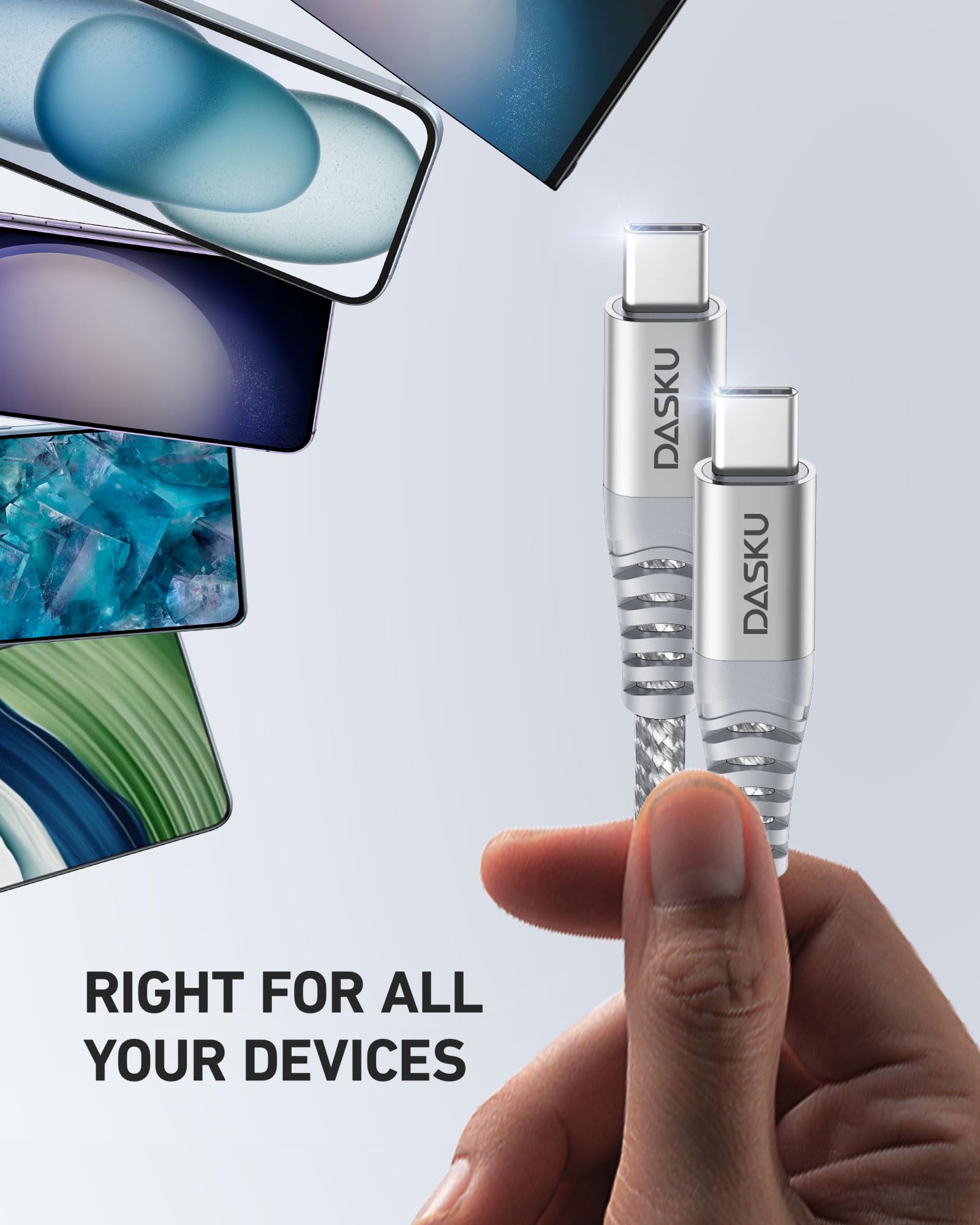 Cavo USB C a C da 100 W [confezione da 2 pezzi], cavo USB C extra lungo per ricarica rapida, cavo USB C a USB C intrecciato resistente, cavo USB di tipo C per iPhone 17/16/15/Pro Max/Plus/Samsung