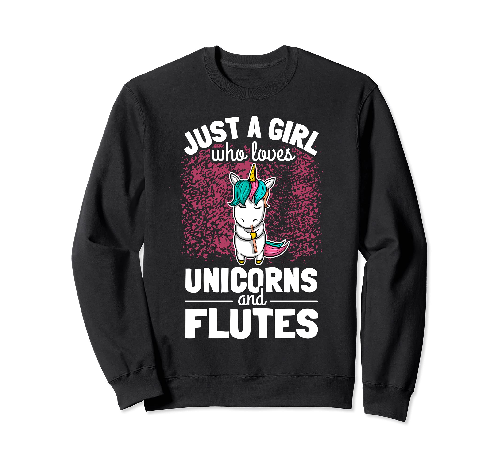 Girl Flute Player Flutist I Cute Unicorn Playing Flute Sweatshirt, Black