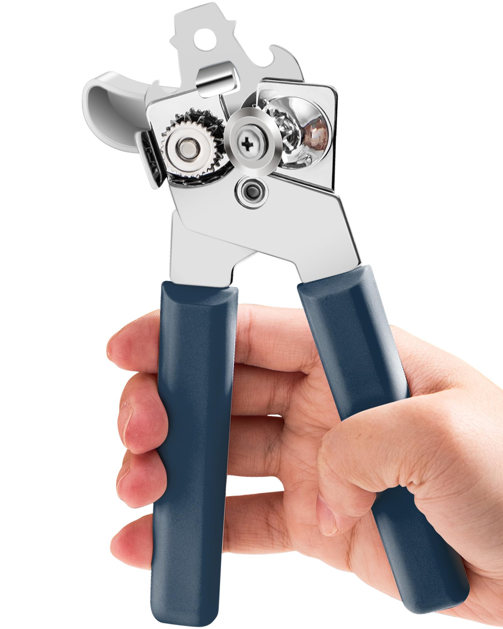 Abrelatas manual, abrelatas de mano con asas antideslizantes cómodas, abrelatas de acero inoxidable resistente, borde liso y abrebotellas, abrelatas de fácil giro para personas mayores