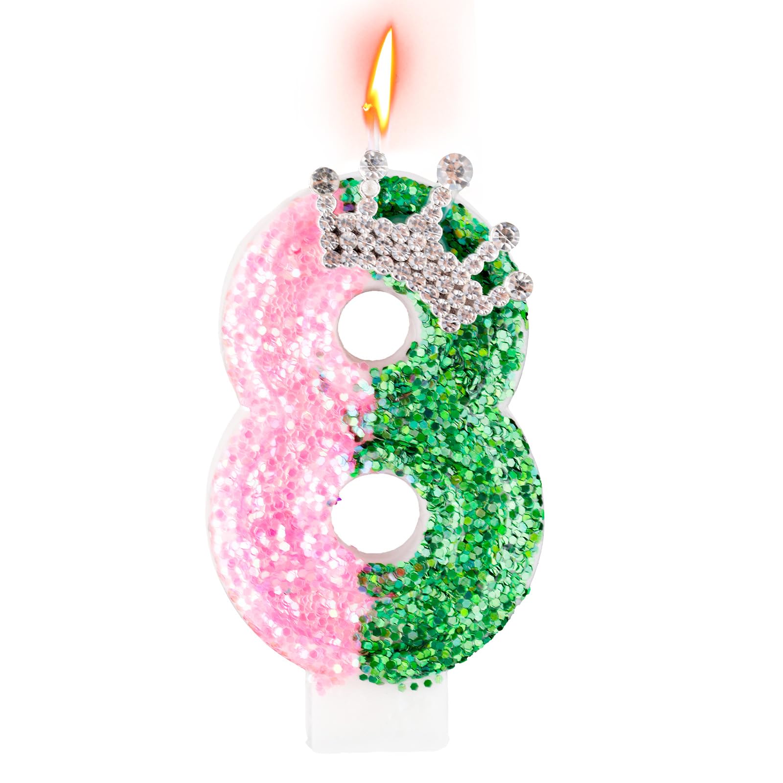 Witch Candle, Pink Green Sparkly Birthday Candles Number Cake Topper Decoration for Magic Witch Themed Kids Adult Birthday Party Supplies (Number 8)