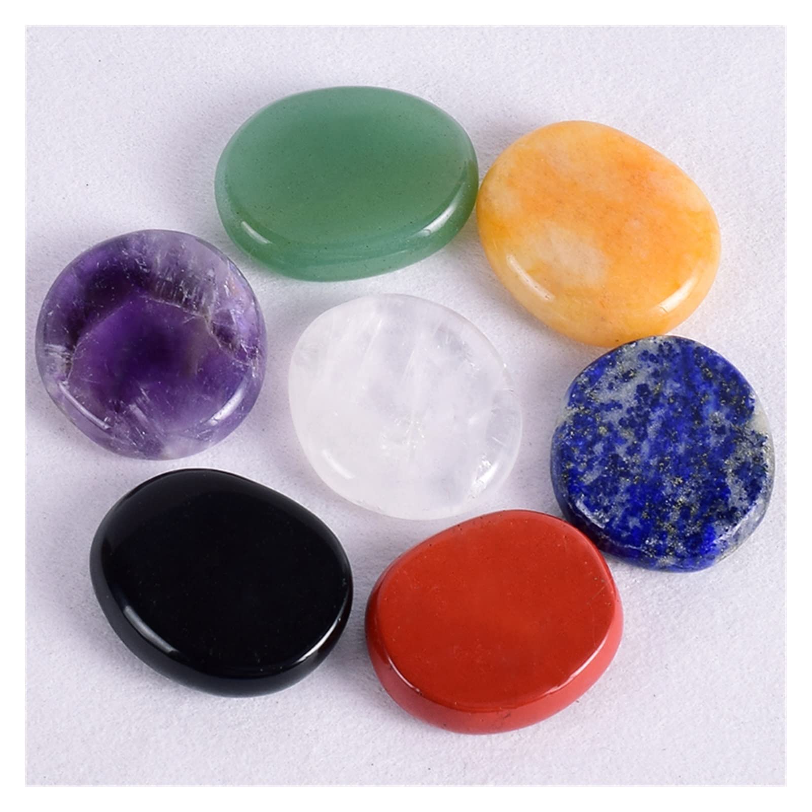 Juego de Naturales, Piedra de Palma preocupante, 30 * 25 * 6 MM, Cristal de Cuarzo, Rebanada de Pulido, energía Espiritual decoración de la habitación (Color : Chakra Set)