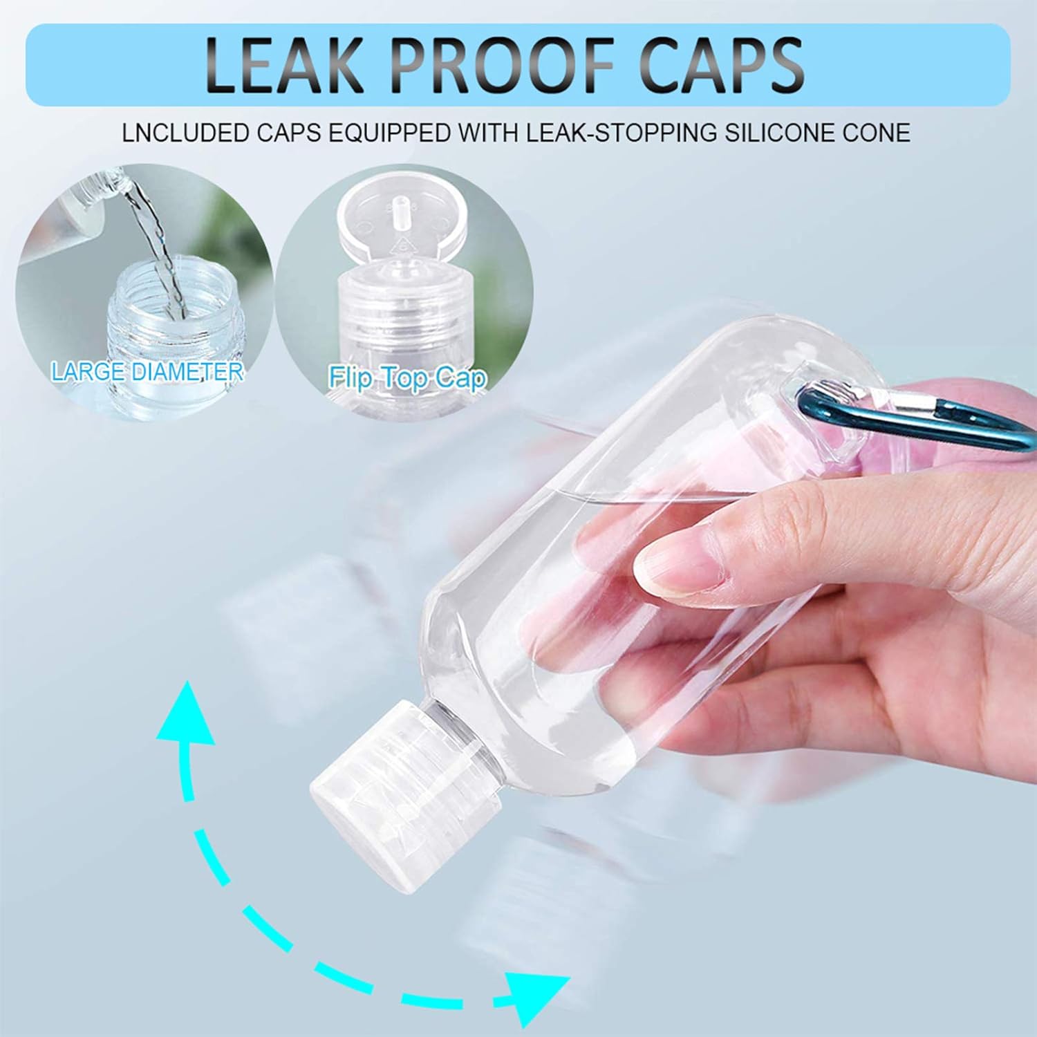 Small Travel Bottles with Keychain, Hand Sanitizer Holder for Backpack, Leakproof Squeeze Plastic Bottles with Clip, Small Refillable Containers in Bulk for Lotion Soap Liquid etc.（1.7oz, 6 Pack） : Beauty & Personal Care