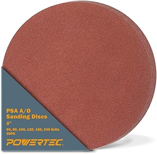 POWERTEC 110541, 30 Pack, 8" PSA A/O Sanding Disc | 60, 80, 100, 120, 180, 240, Assorted Grits, Red