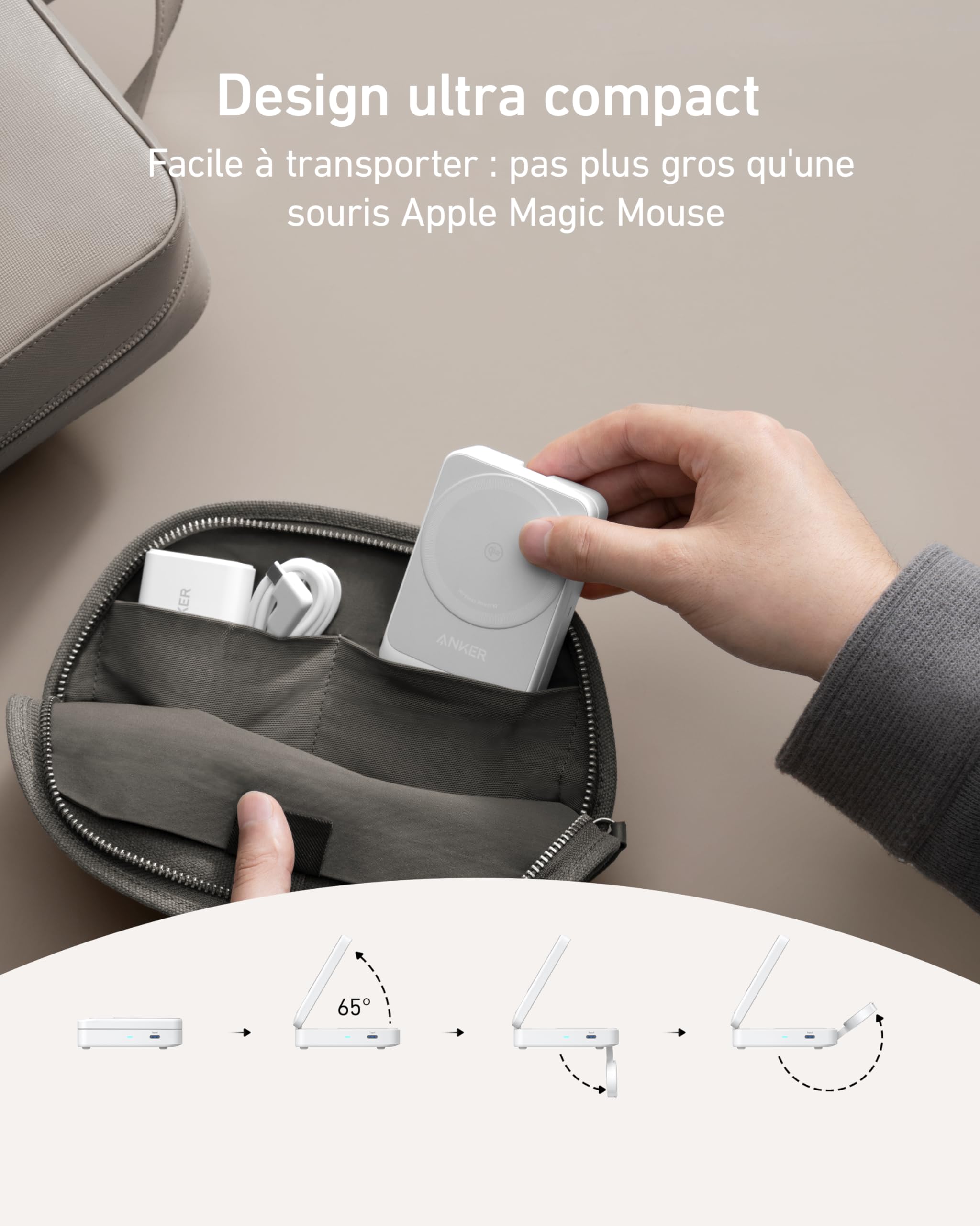 Anker MagGo Chargeur Induction iPhone 3 en 1 Magsafe 15W, Base de Recharge sans Fil Certification Qi2 Compatible avec MagSafe, pour iPhone 17/16/15/14 AirPods Watch(Chargeur USB C 40W Inclus)