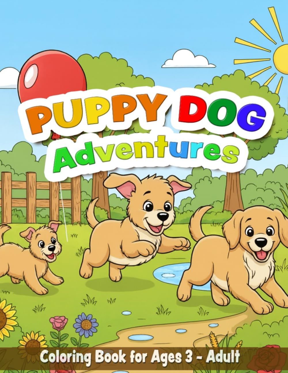 Puppy Dog Adventures Coloring Book: Fun, Cute and Easy Puppy Coloring Pages for Kids Ages 3-8, Toddlers, Children and Adults Who Love Dogs