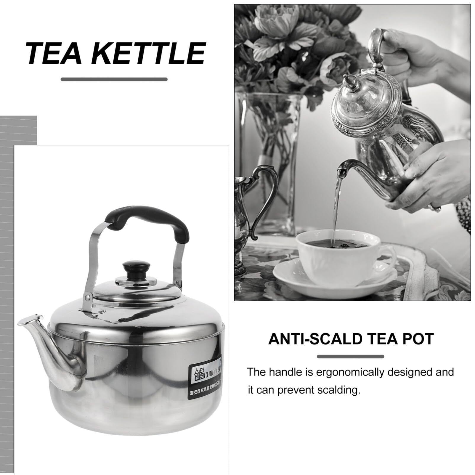 Hemoton hervidor de acero inoxidable sibilante para cocina de gas e inducción de gran capacidad mango anti-grietas fondo calentador uniforme para el hogar té y el café