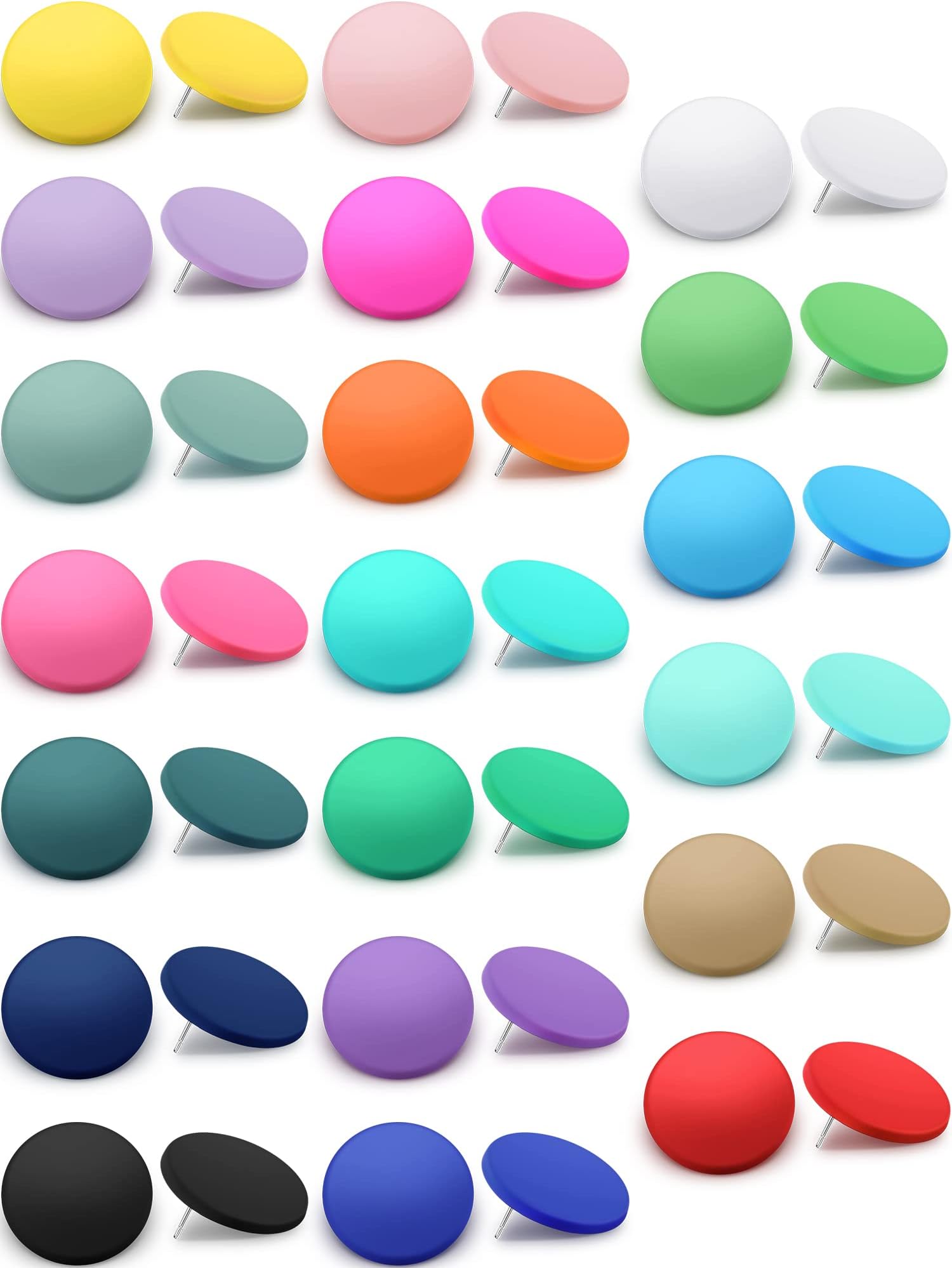 Epakh 20 Pairs Round Button Earrings Large Circle Acrylic Stud Earrings Disc Geometric Earrings Solid Color Retro Neon Button Earrings for Women Girls