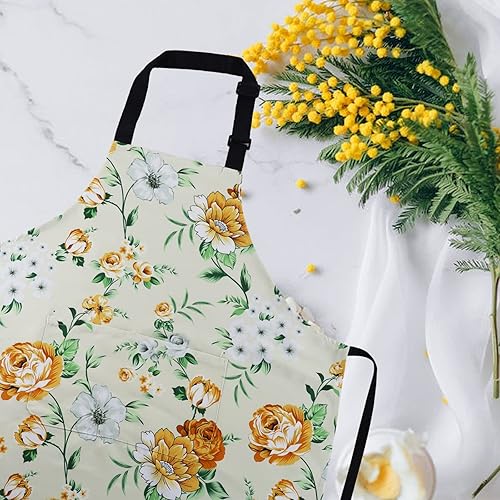 Miniatura 4 de Delantales de cocina para mujer con bolsillo, delantal floral ajustable para cocinero, cocina, barbacoa, parrilla, regalo de cumpleaños para mamá