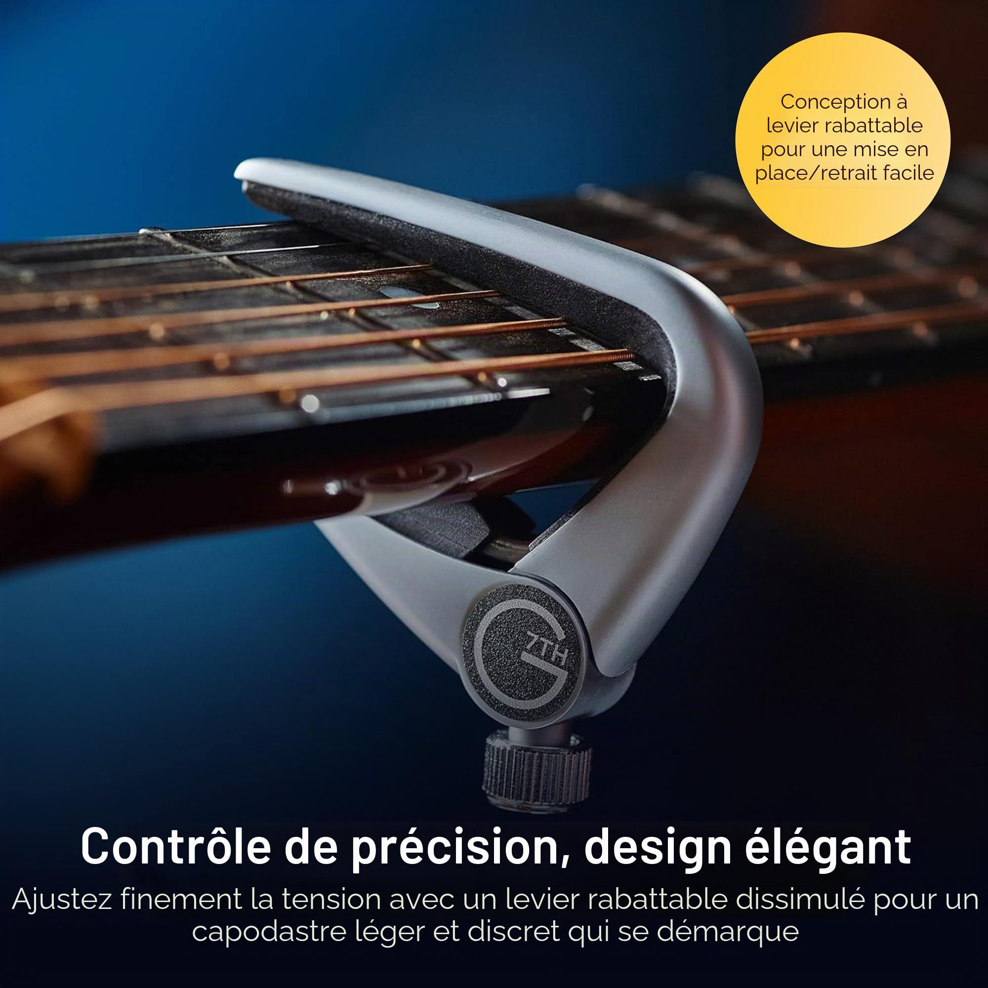 G7th Newport Capodastre Guitare 6 Cordes Argent - Léger Avec Contrôle de Tension Réglable - Le Capodastre Parfait Pour Guitare Acoustique et Guitare Électrique