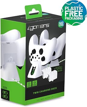 4Gamers Xbox Series X/S ile Uyumlu Sx-C100 X Twin Şarj Yuvası - Beyaz 2 Şarj Edilebilir Pil Dahil