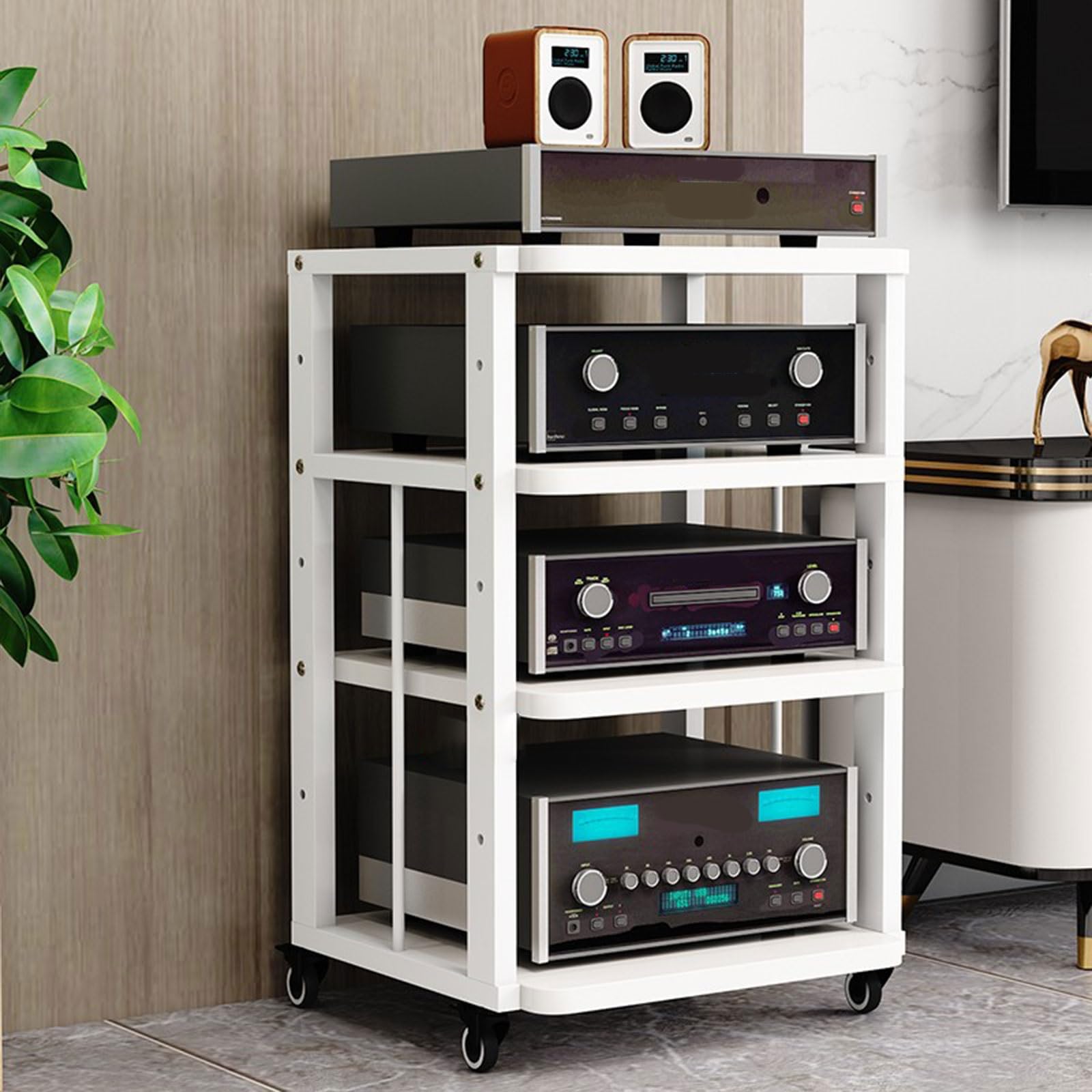 Wytrzymała szafka z wieżą audio, zakrzywiona płyta winylowa, do salonu, regulowane meble stereo, 80 cm (biała) - idealna dla audiofilów
