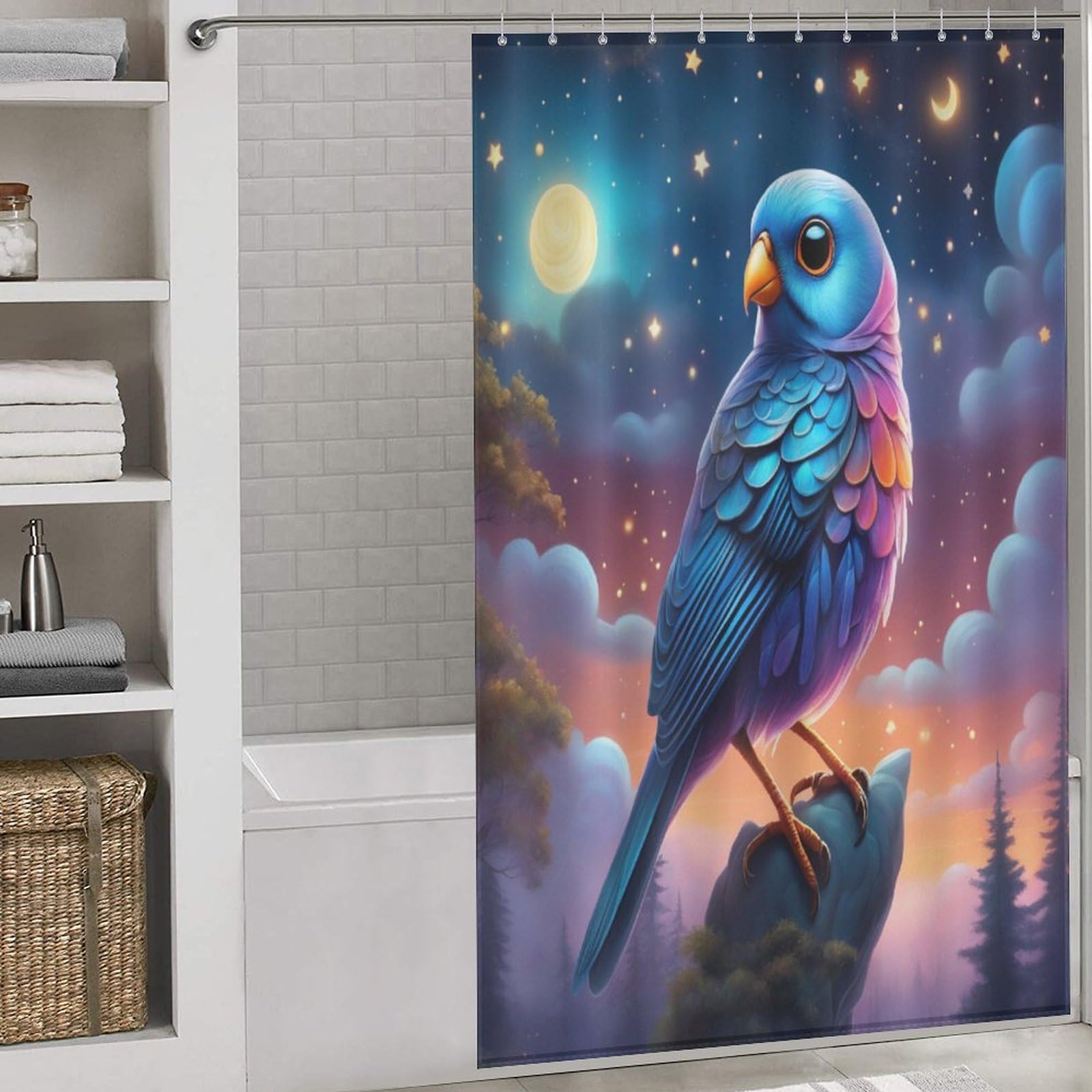 Rideau de douche oiseau mignon imperméable en tissu polyester 140x183cm