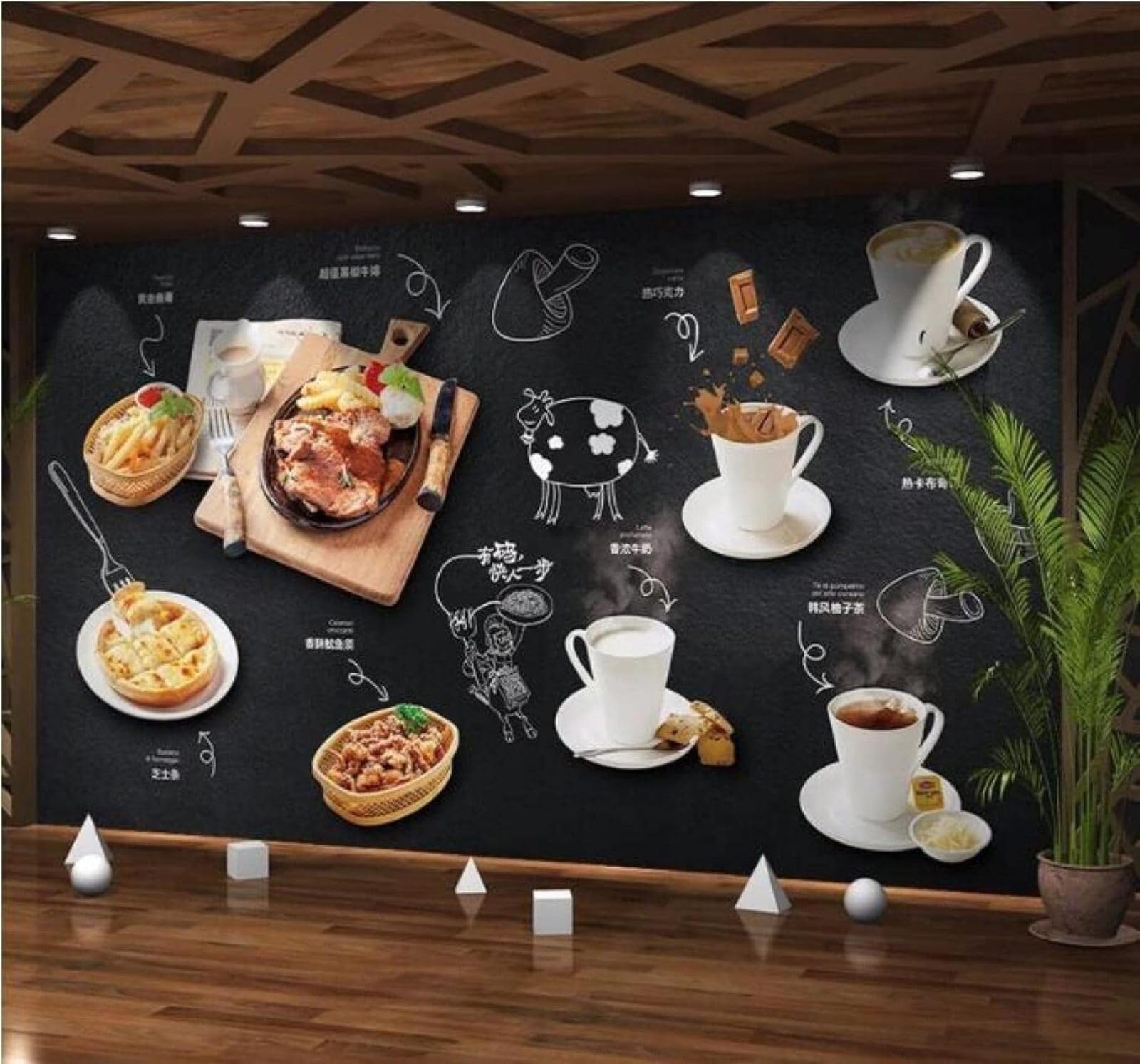 XLMING Dessert Blackboard Coffee Café Restaurant 3D Wallpaper Luxury Home Dining Decor Paste Sofa Living Room The Wall for Bedroom Mural-250cm×170cm