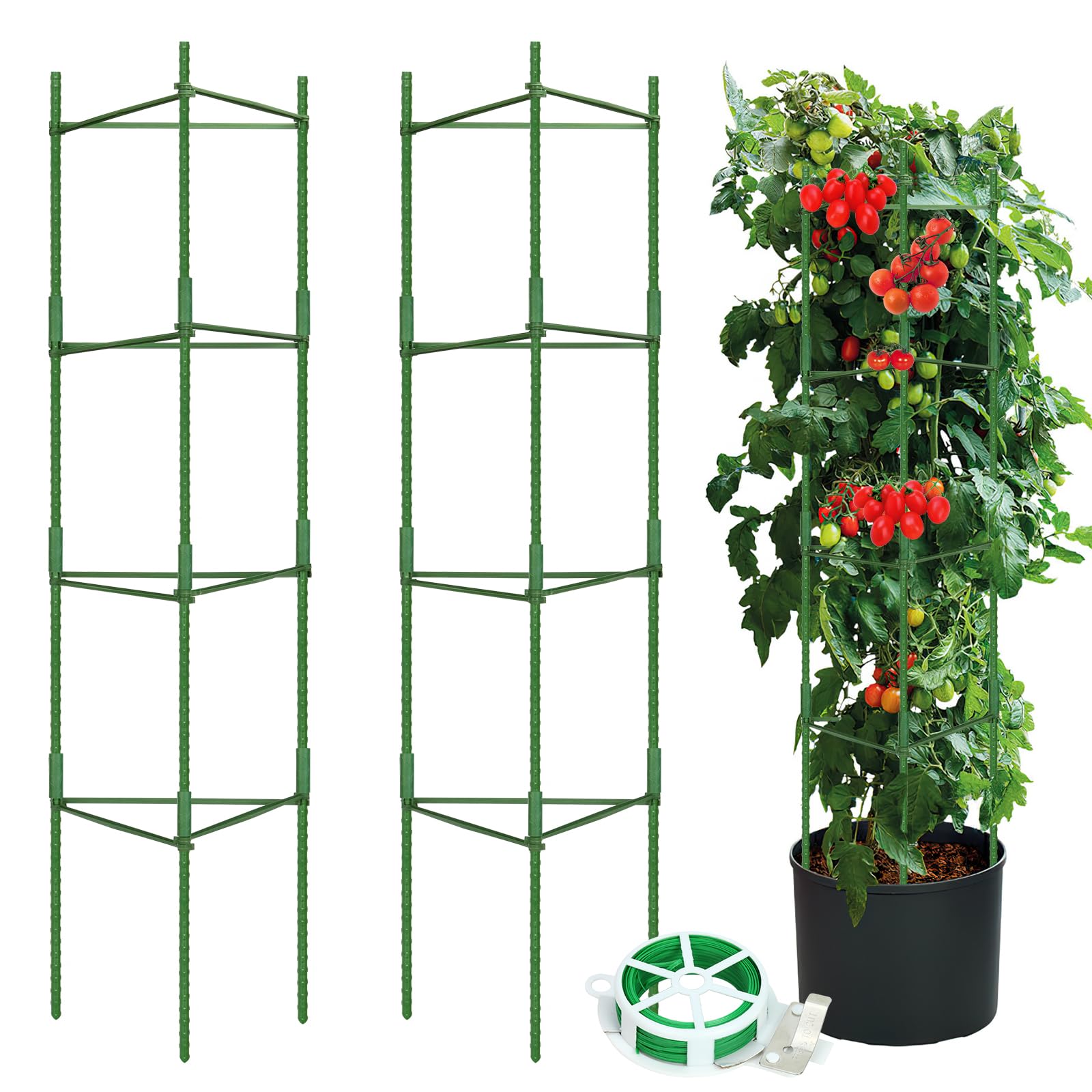 Tomato Cage for Garden, Up to 68 in Tomato Plant Stakes Support Cages Tomatoes Trellis Perfect for Cherry Tomato, Vegetable and Climbing Plants in Pots and Raised Bed - 3 Pack with Twist Tie