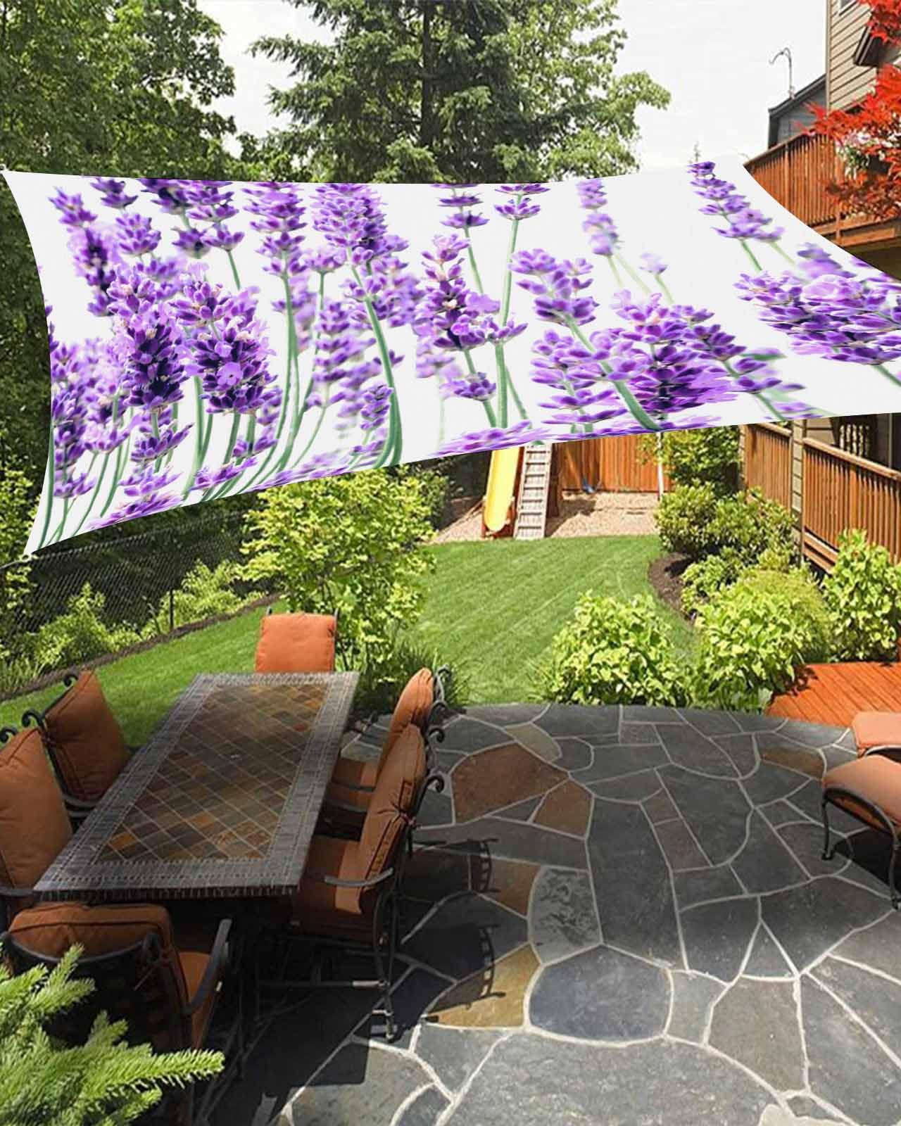 Sun Shade Sails Canopy 8x10 FT, Purple Lavender Flower Plant Pattern UV Protection Outdoor Shade Canopy, Rust Resistant Tear Patio Sail Shade for Sunshade Outdoor Patio Backyard Garden
