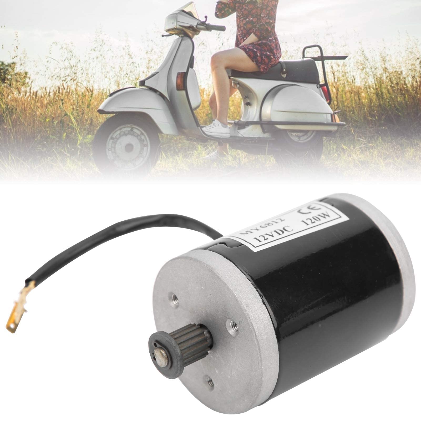 Szczotkowany silnik skutera, mały silnik elektryczny o dużej prędkości 12 V 120 W z kołem pasowym, pasuje do skutera elektrycznego MY6812