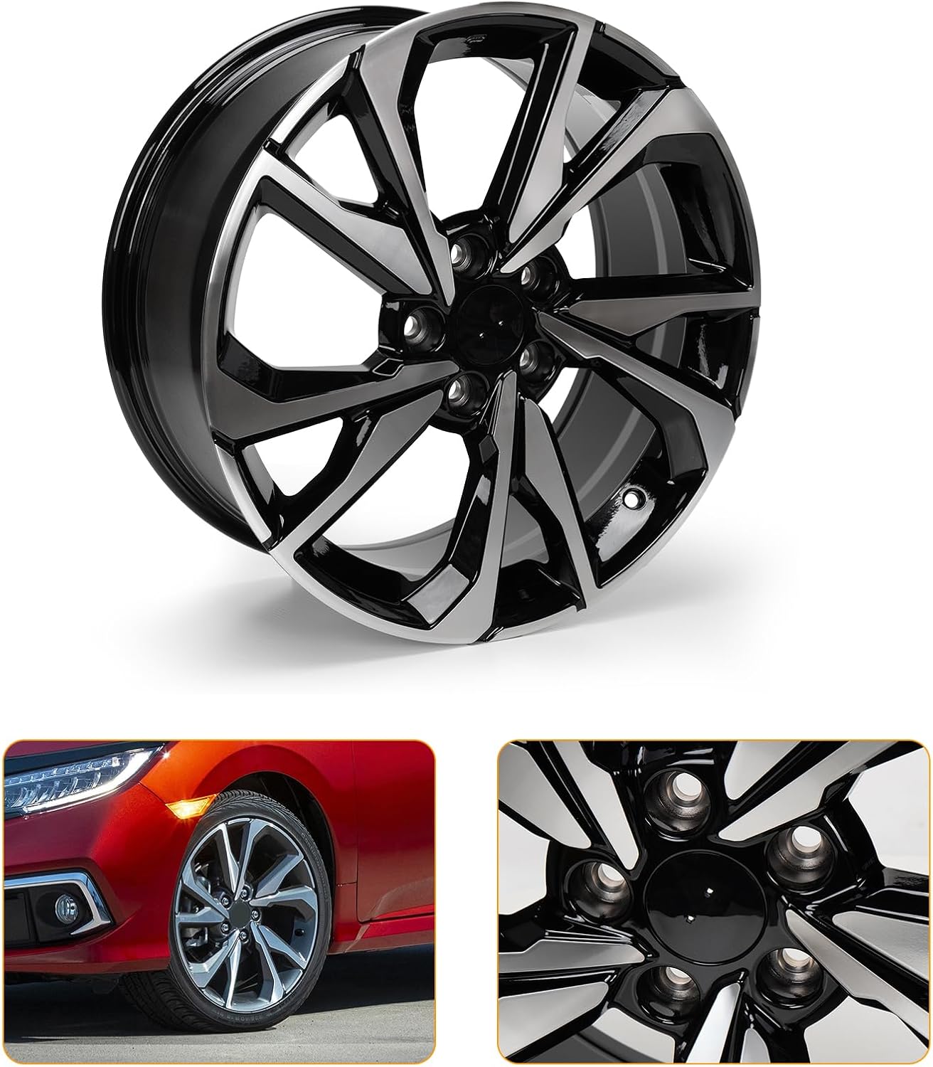 18"x8" Alloy Wheel Compatible with Honda Civic 2017-2021, 18 Inch Replacement Rim, 5x114.3 Bolt Pattern, ET50 Offset, 64.1mm Hub Bore, Set of 4