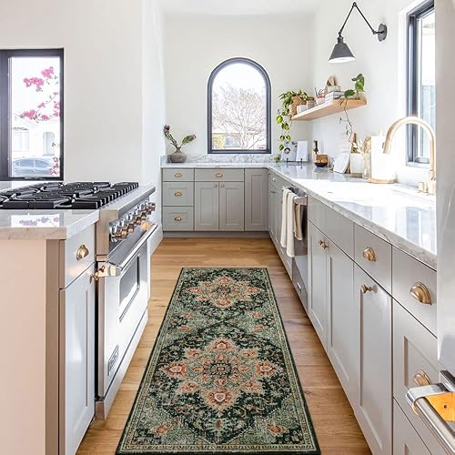 Morebes Ultra-Thin Boho Laundry Room Rug Runner, 2X6 Rug Runner Green Hallway Kitchen Runner Rug Washable Bath Mat, Persian Runner Rug Non-Slip Oriental Carpet Runner For Entryway Foyer #TOP4