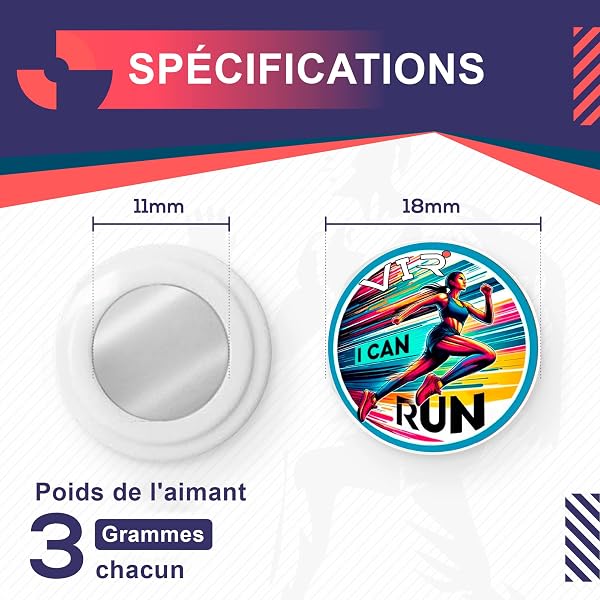 VERY IMPORTANT RUNNER - Porte-dossard Aimant Running - Pack 4 Aimants Dossards Triathlon, Fixation Haute Résistance, Porte Dossard Trail, Running Femme Accessoire avec Designs (I Can Run) - 2