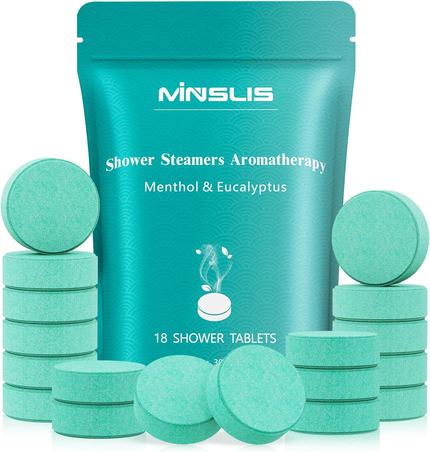 MINSLIS Shower Steamers Aromatherapy, 18-Pack Shower Bombs, Long-Lasting Shower Tablets Essential Oil Stress Relief and Relaxation Bath Gifts for Women and Men (Eucalyptus & Mint)