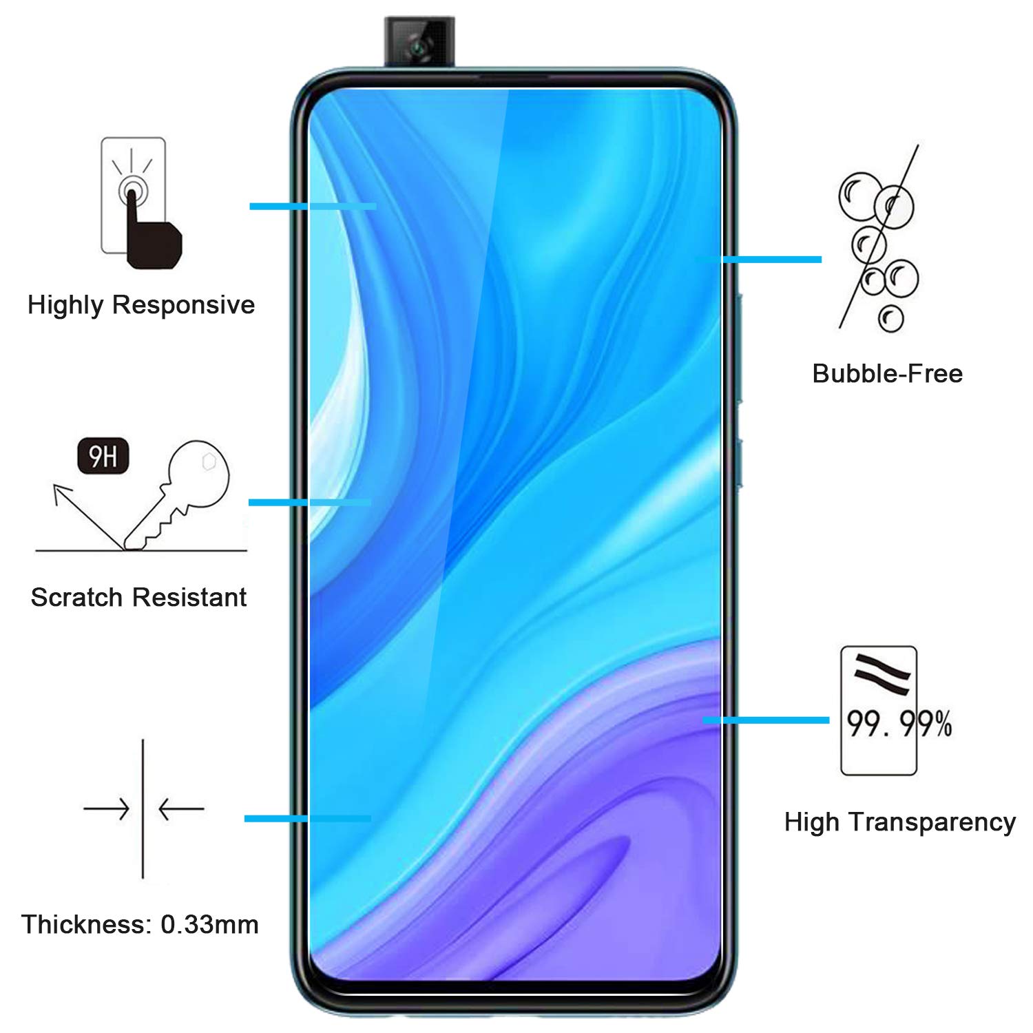 NEW'C 2 Pezzi Vetro Temperato Per Huawei Y9 Prime 2019 E Enjoy 10 Plus – Pellicola Protettiva 9H Anti Graffio E Anti Impronte, 0,33mm