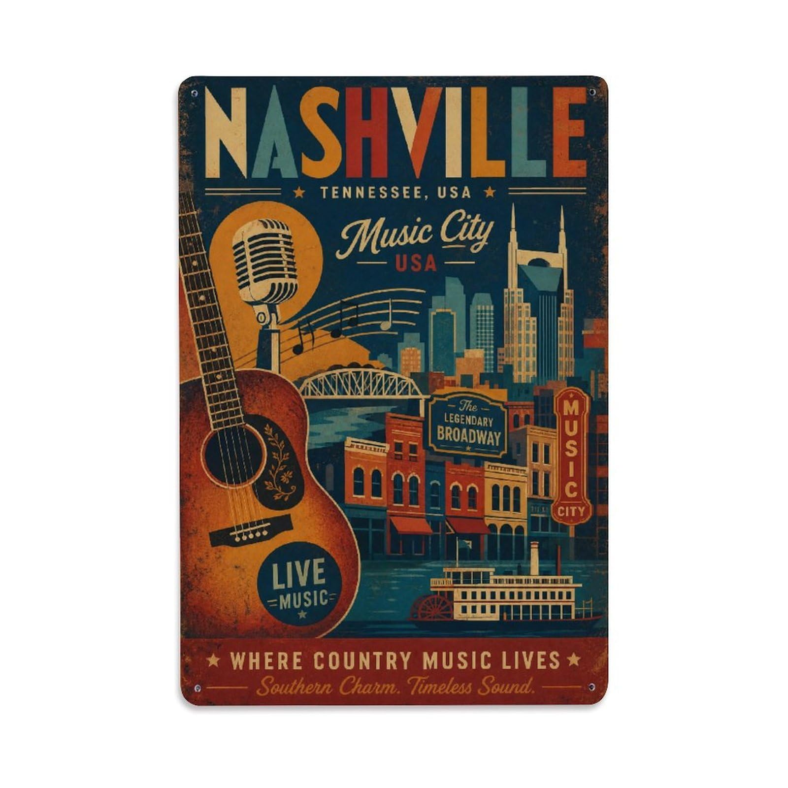 Gead 8X12inch Style Vintage Travel Usa Nashville Metal Tin Sign