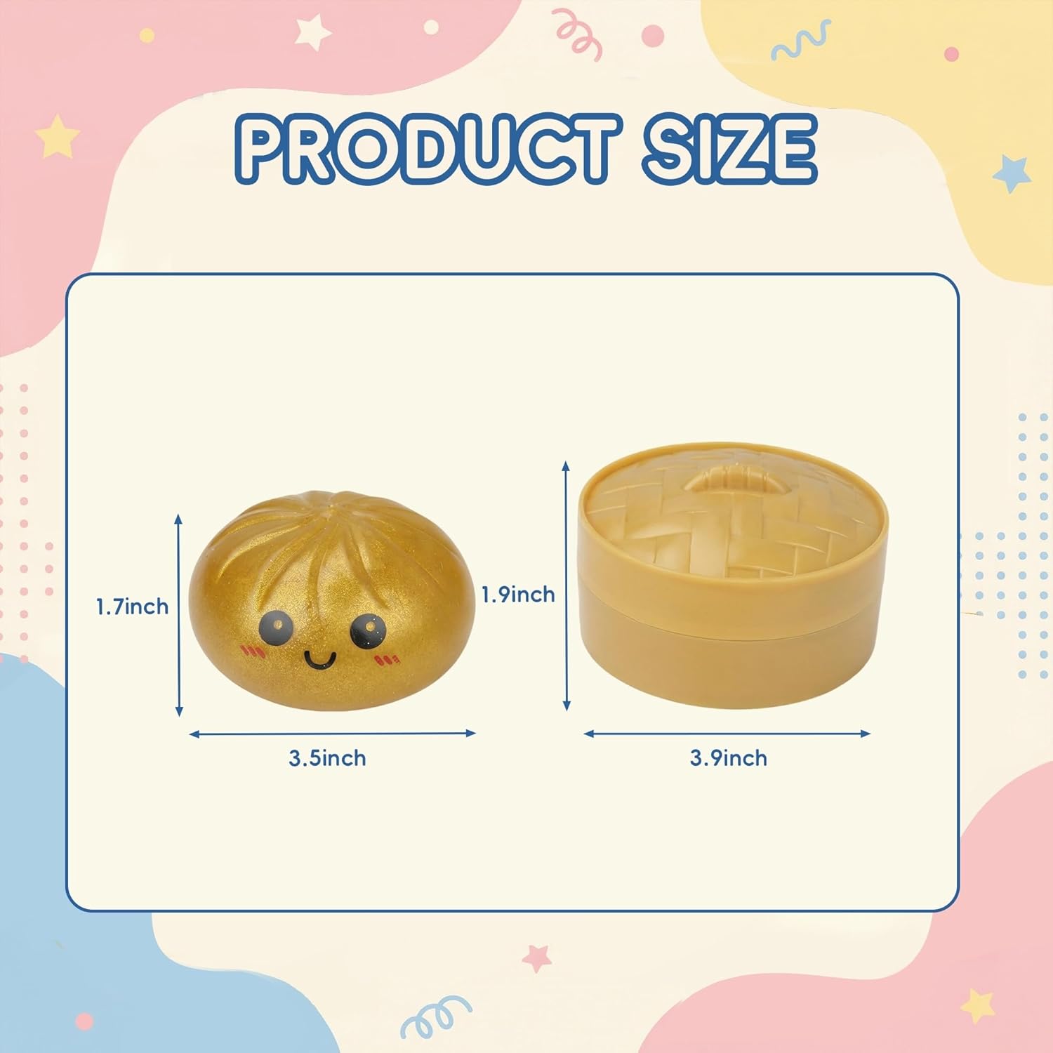 Dumpling Squishies, Glitter Dumpling Squishies with Steamer Box for Stress Relief, Soft Random Color Stress Balls Fidget Desk Sensory Toys Easter Basket Stuffers for Adults Teenagers Women Men, 1Pcs