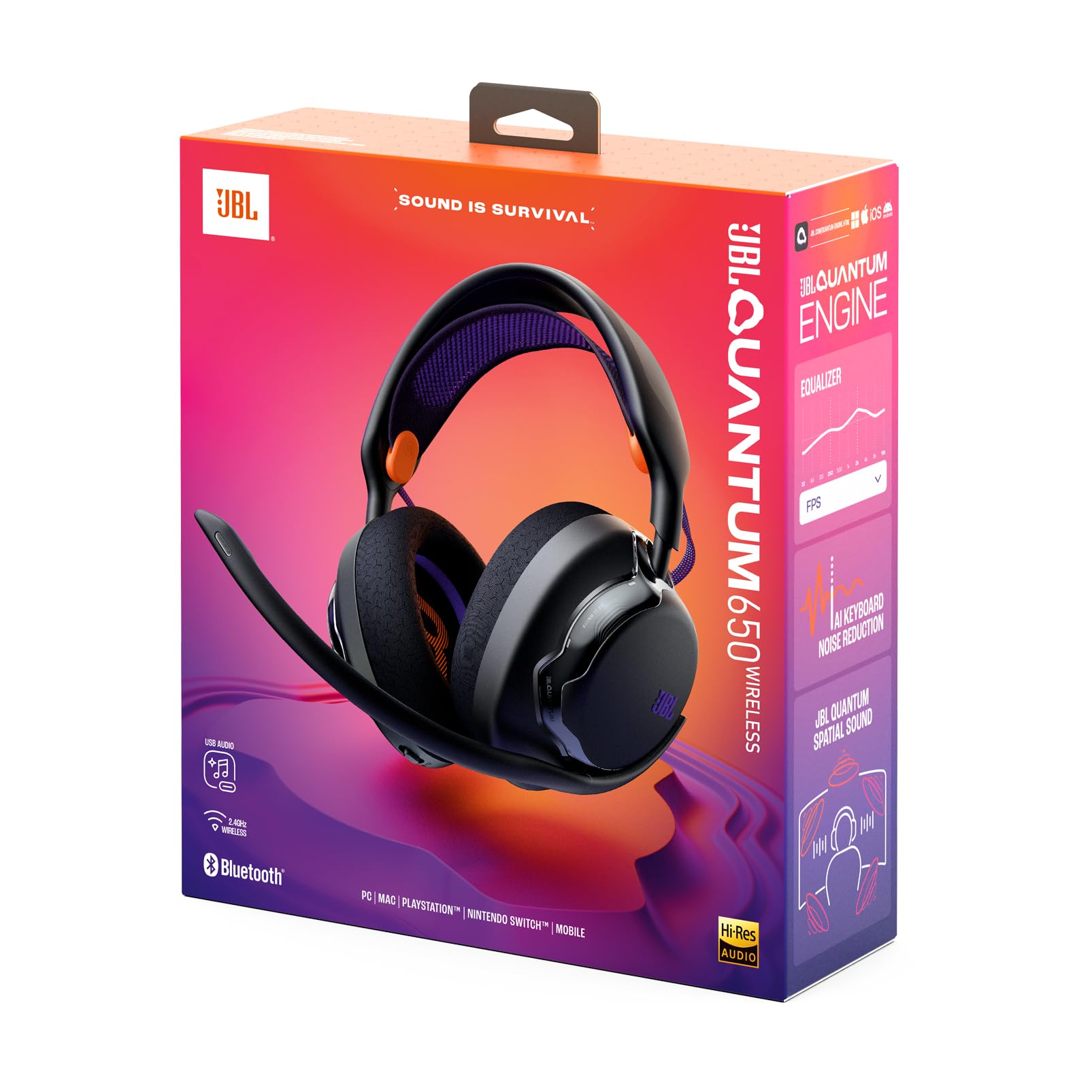 JBL Quantum 650, Casque Gaming sans Fil Bluetooth, Noir | Son Spatial JBL Quantum, Micro à Réduction de Bruit, Câble USB-C, 45 Heures d’autonomie, Compatibilité Multiplateforme