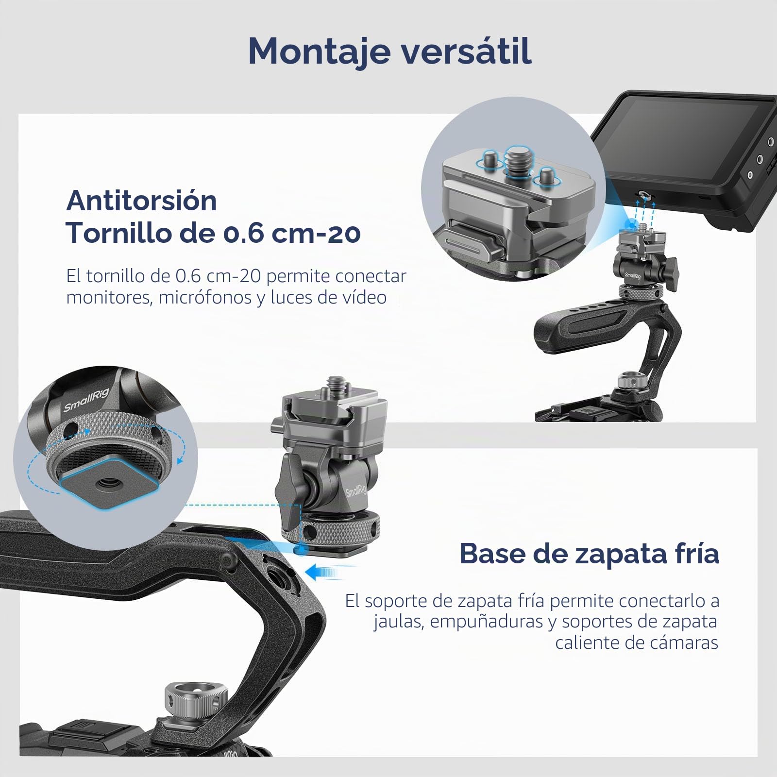 SMALLRIG HawkLock H21 Camera Monitor Mount de Liberación Rápida con Zapata Fría, Soporte de Monitor Giratorio e Inclinable con Tornillo de 1/4"-20, para Monitores Ninja V y V+ – 4888