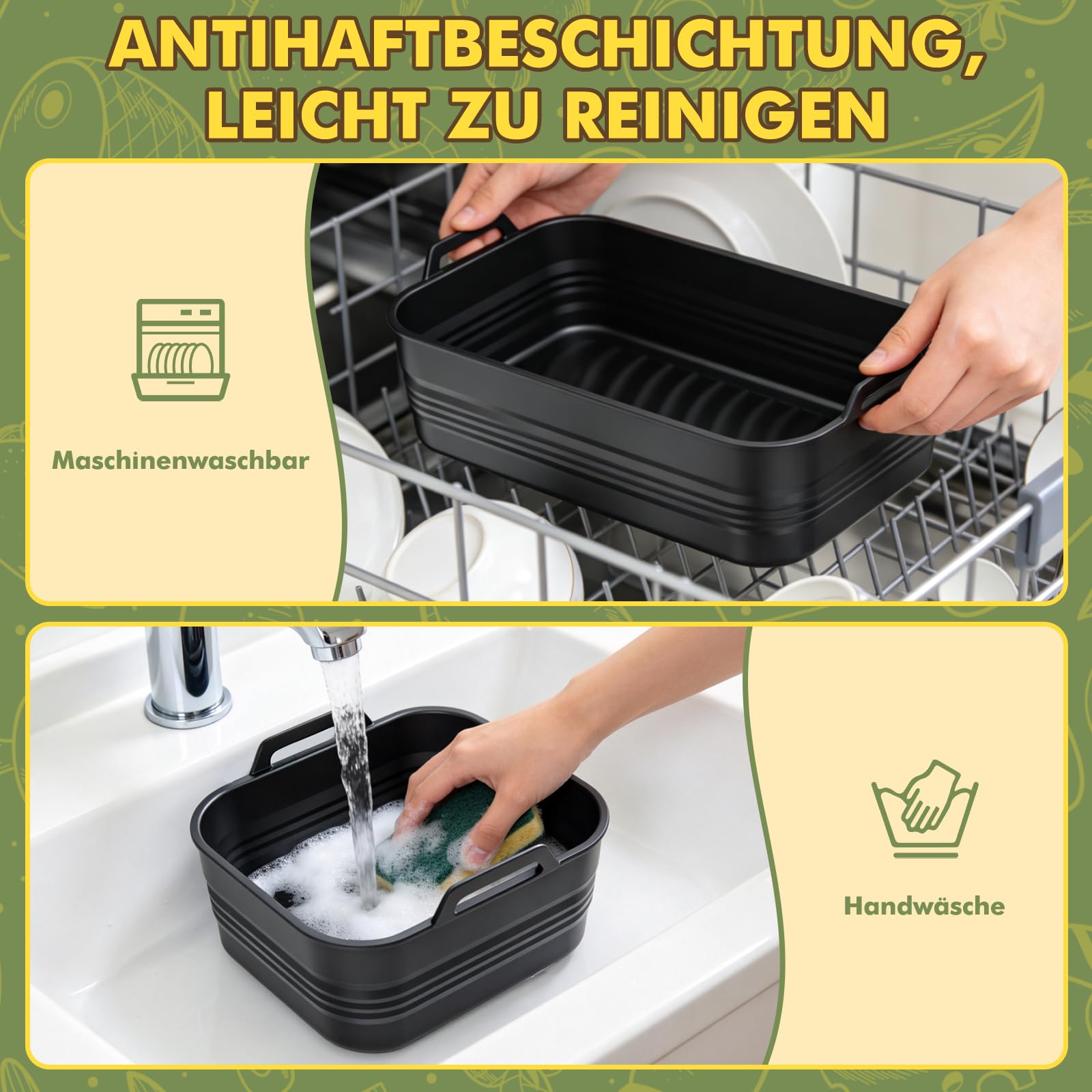 Heißluftfritteuse Zubehör für Cosori Dual Blaze 10L & Ninja AF500EU Foodi Flexdrawer 10,4L, BPA-frei Faltbarer Silikon Einsatz, 1×10L + 2×5L Silikonform & Grillrost (Ninja 10,4L/COSORI 10L) | Airfryer Backpapier Silikonform & Grillrost Faltbarer Silikon E