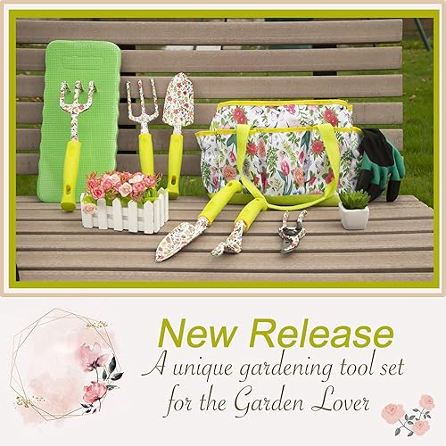 Miniatura 7 de Juego de herramientas de jardín de 9 piezas de aluminio resistente, herramientas manuales de jardinería, bonitos suministros de jardinería con