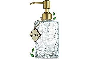 JASAI Diamond Design Glass Soap Dispenser with Golden Pump