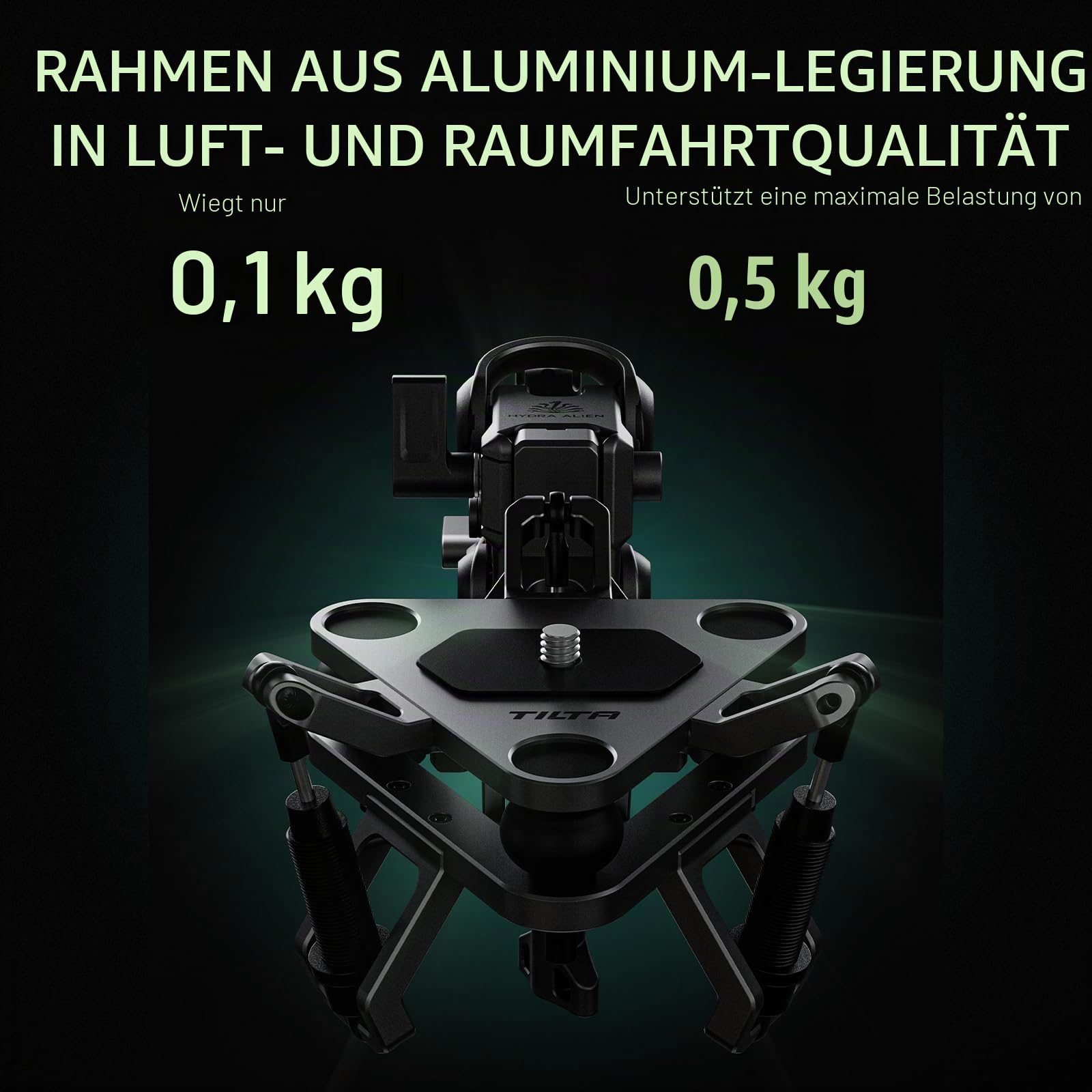 Tilta Universeller Stoßdämpferkopf für Hydra Alien Mini Kompatibel mit Actionkameras mit 1/4"-20-Gewinde, NATO – Titangrau HDA-T15-SAH2-TG