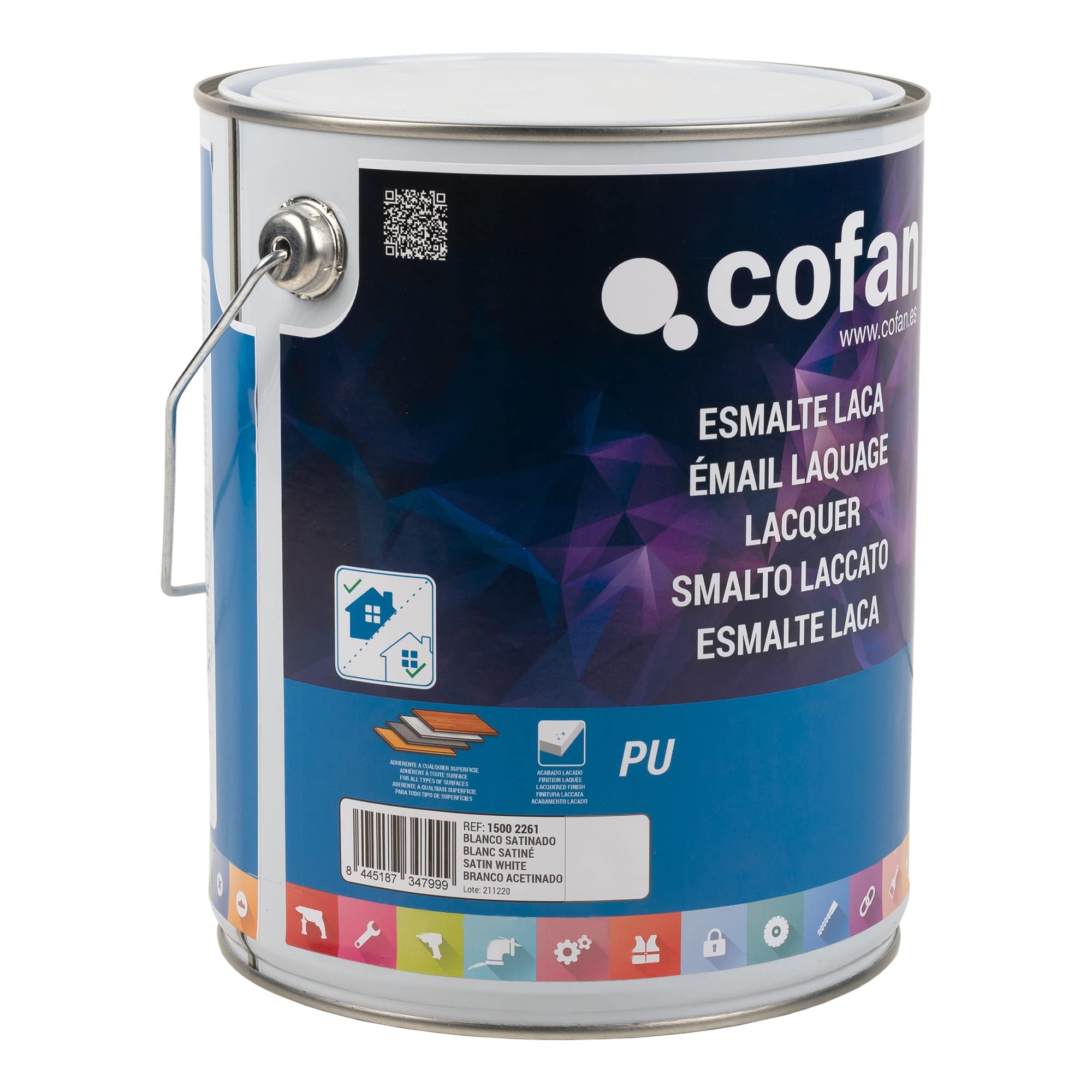 Cofan Smalto Lacca Acqua | Colore Bianco Satinato | Flacone da 4 litri