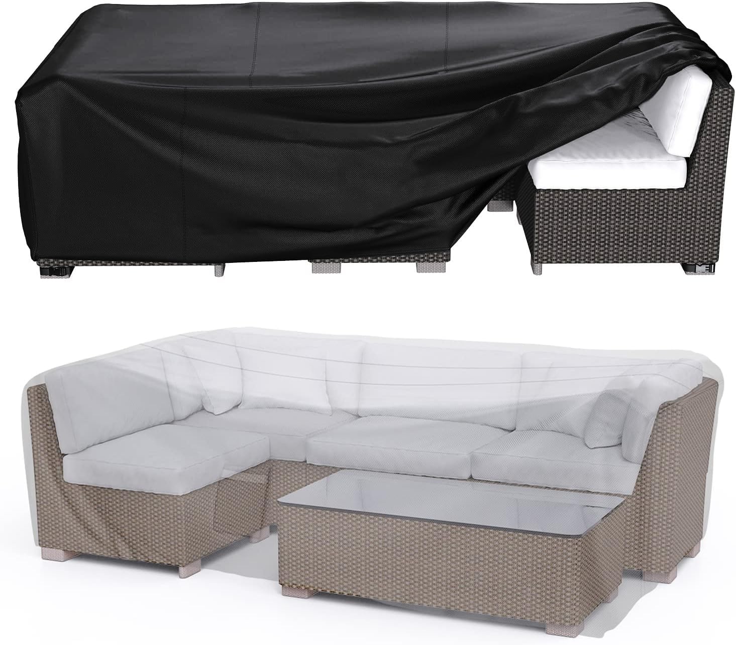 Copertura Per Mobili Da Giardino 270x95x70 Cm In Oxford 420D Impermeabile E Anti-UV, Antivento Con Cordini E Strappi, Per Divani E Tavoli Esterni, Nero