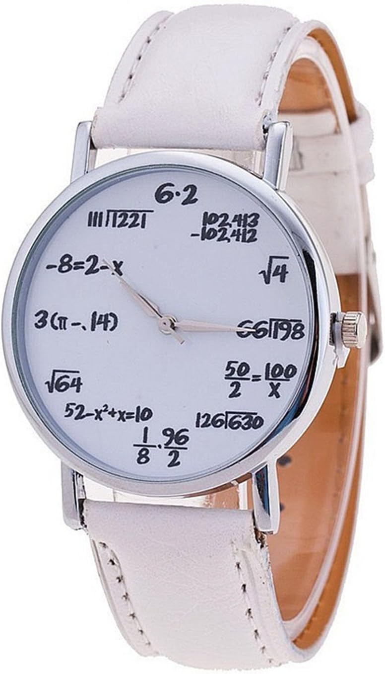 Wristwatches Women Men Math Formula Equation Dial Leather Quartz Watch Student Wristwatches (White)