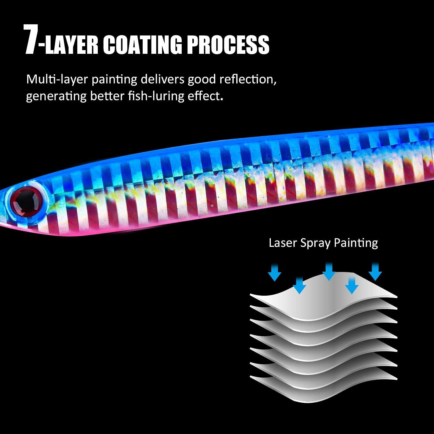 Goture Fishing Jigs Saltwater 60g-200g with Assist Hook, Glow Vertical Jigs, Speed Fast Lead Jig Sea Fishing Jigging Spoon Lures for Tuna, Salmon, Sailfish, Striped bass, Grouper Snapper, Kingfish