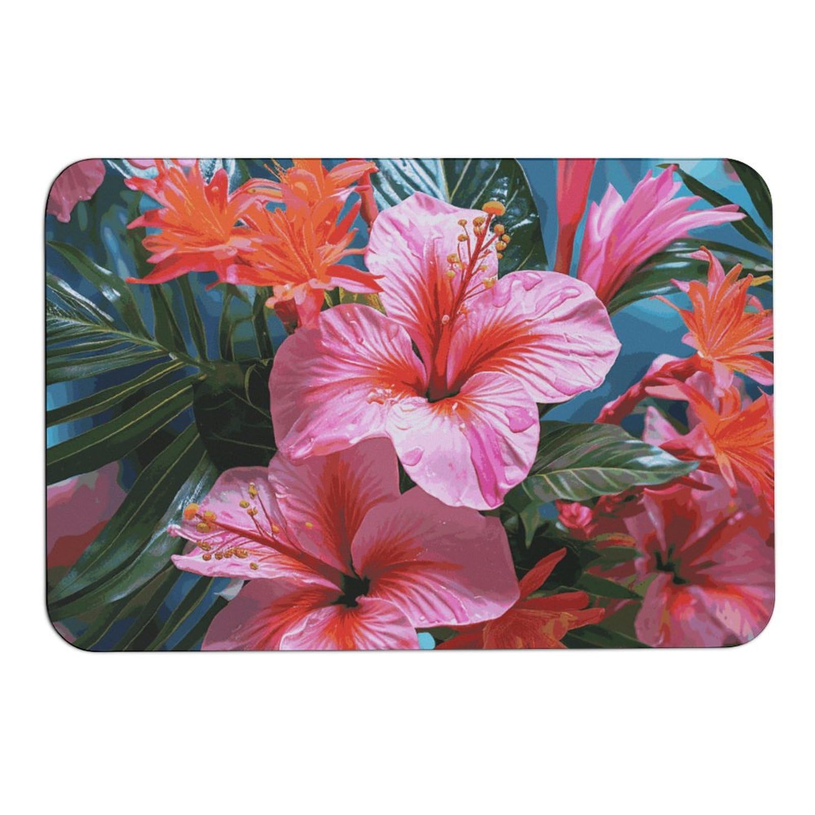 Tapis de bain fleurs roses 60x40 cm idéal pour habiller la sortie de douche et baignoire